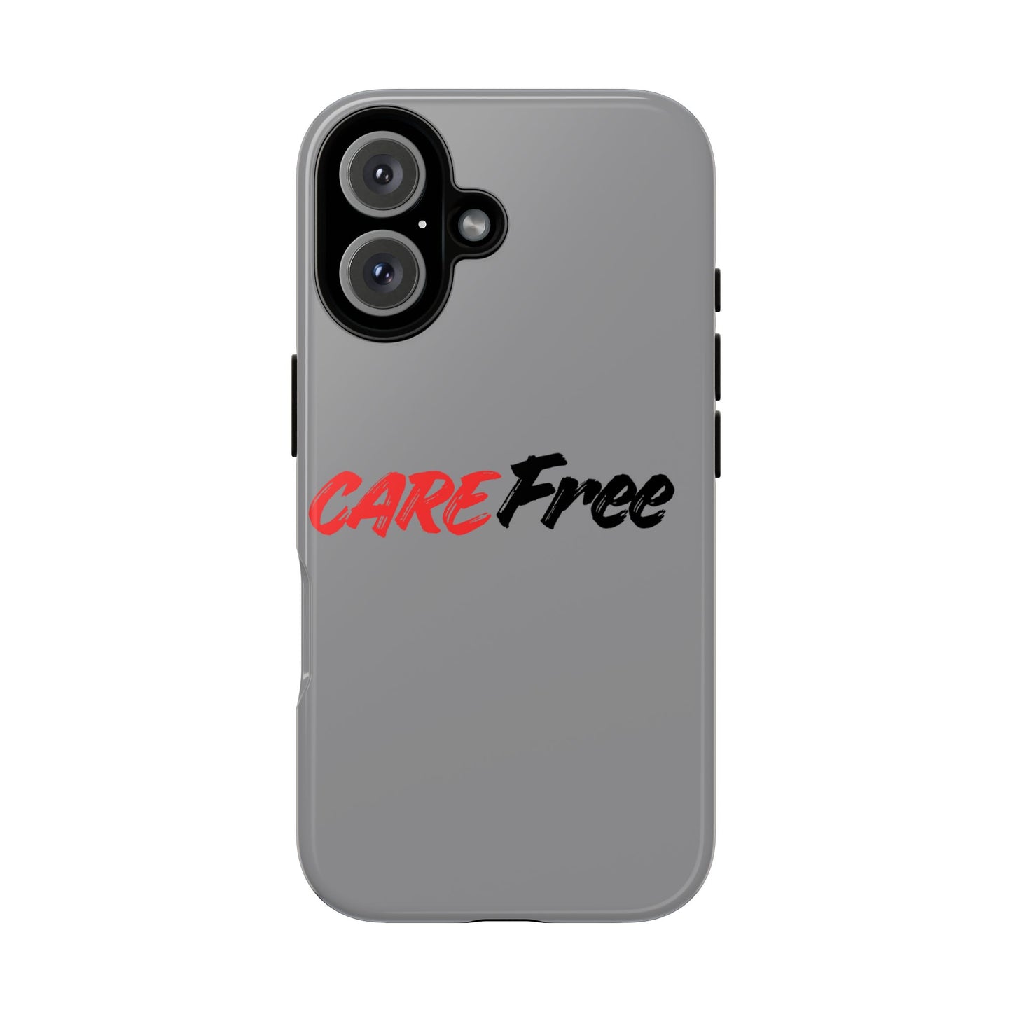 CareFree Tough Phone Case — Slim Protective iPhone Cover with Bold Red & Black Script