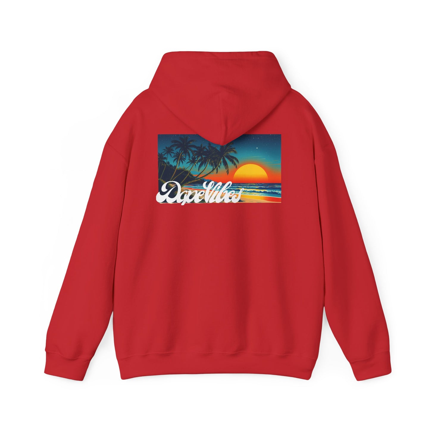 Sunset Paradise Hoodie — Retro Palm Beach Graphic with "Breathe" Script