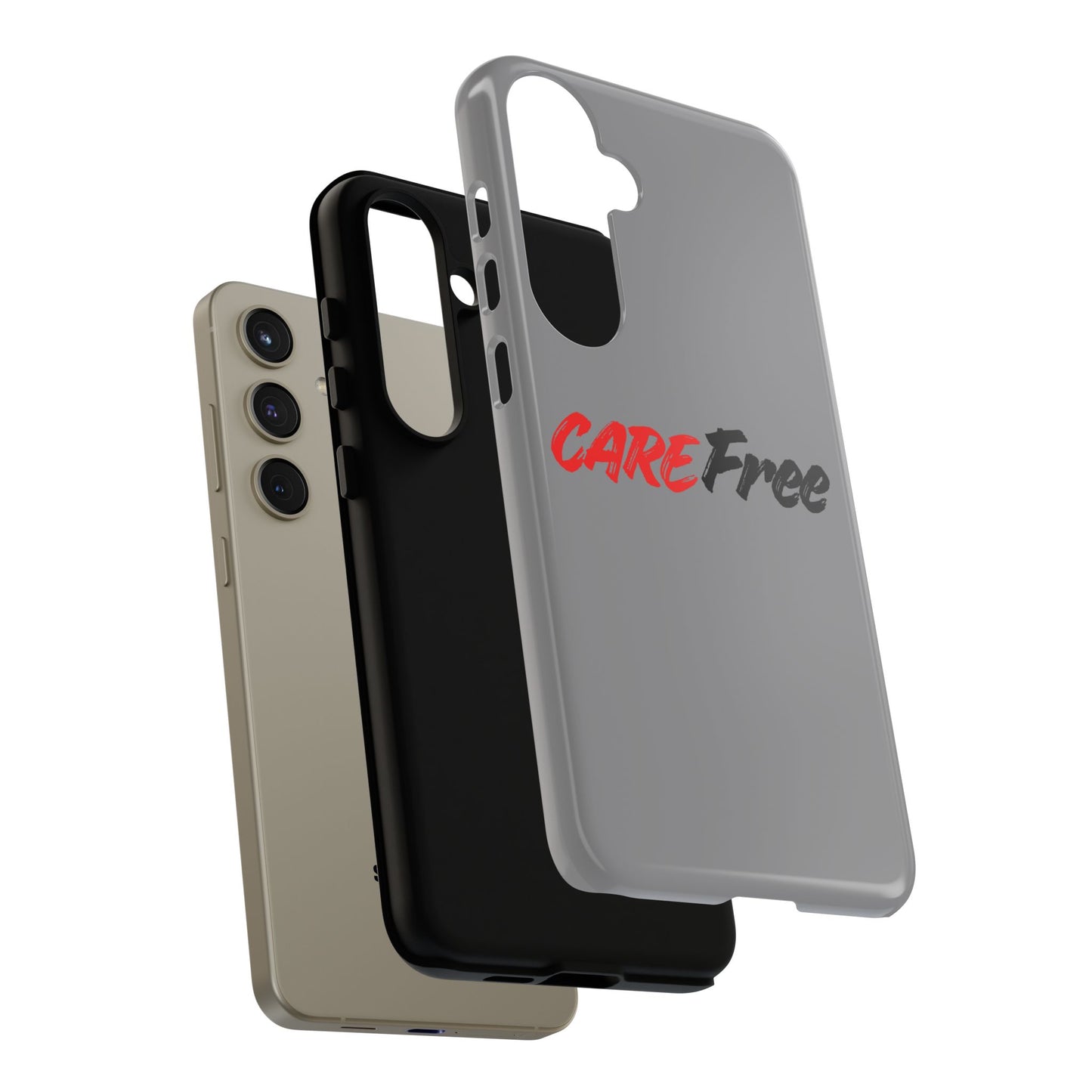 CareFree Tough Phone Case — Slim Protective iPhone Cover with Bold Red & Black Script