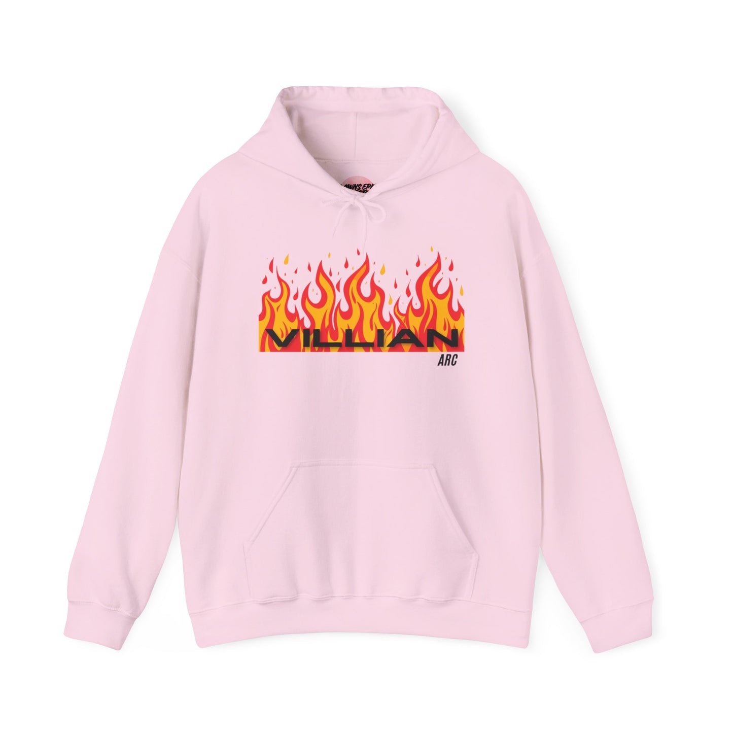 Flame Graphic Hoodie — 'Villian' Retro Fire Logo Streetwear