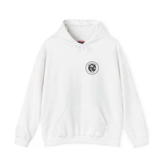 Sunset Paradise Hoodie — Retro Palm Beach Graphic with "Breathe" Script