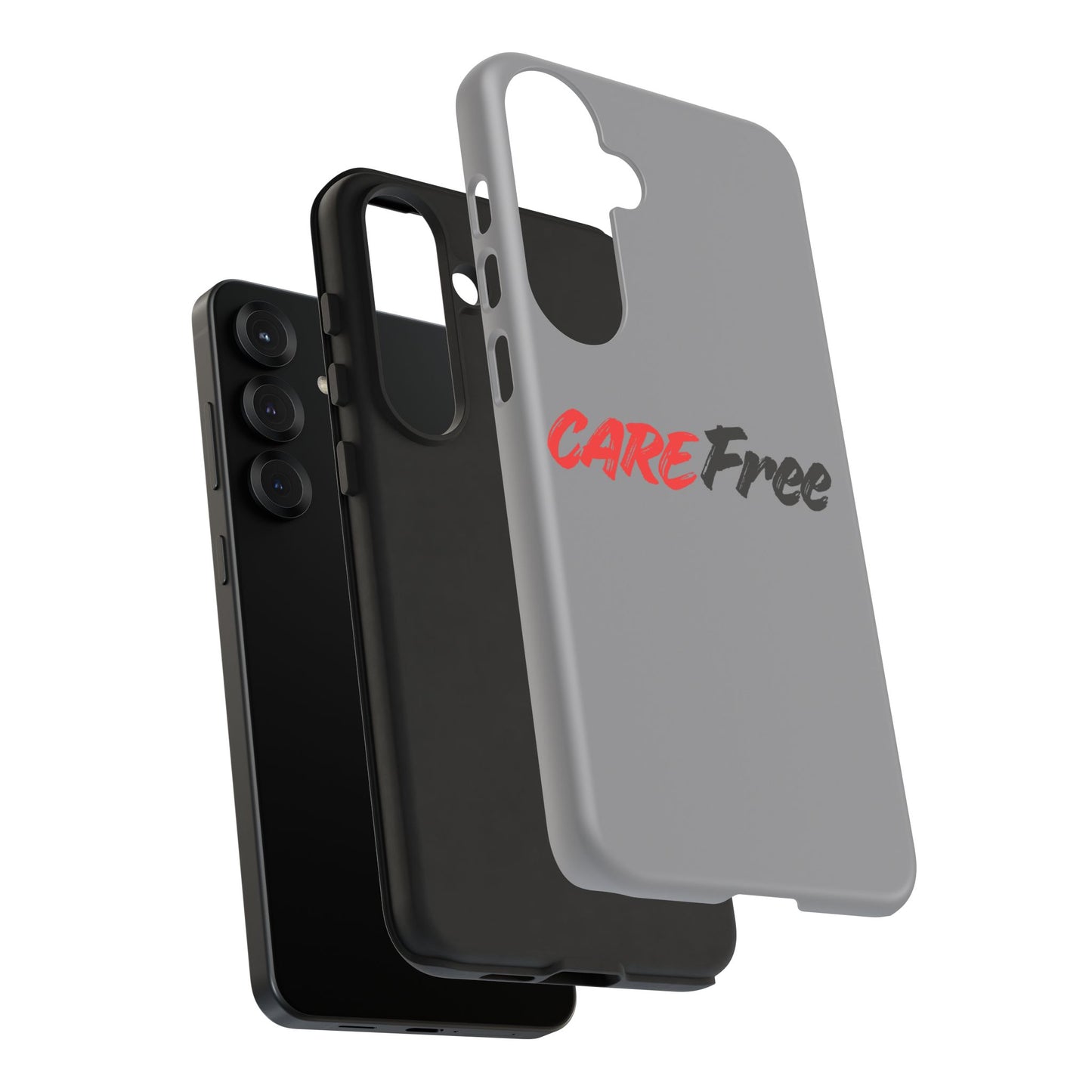 CareFree Tough Phone Case — Slim Protective iPhone Cover with Bold Red & Black Script