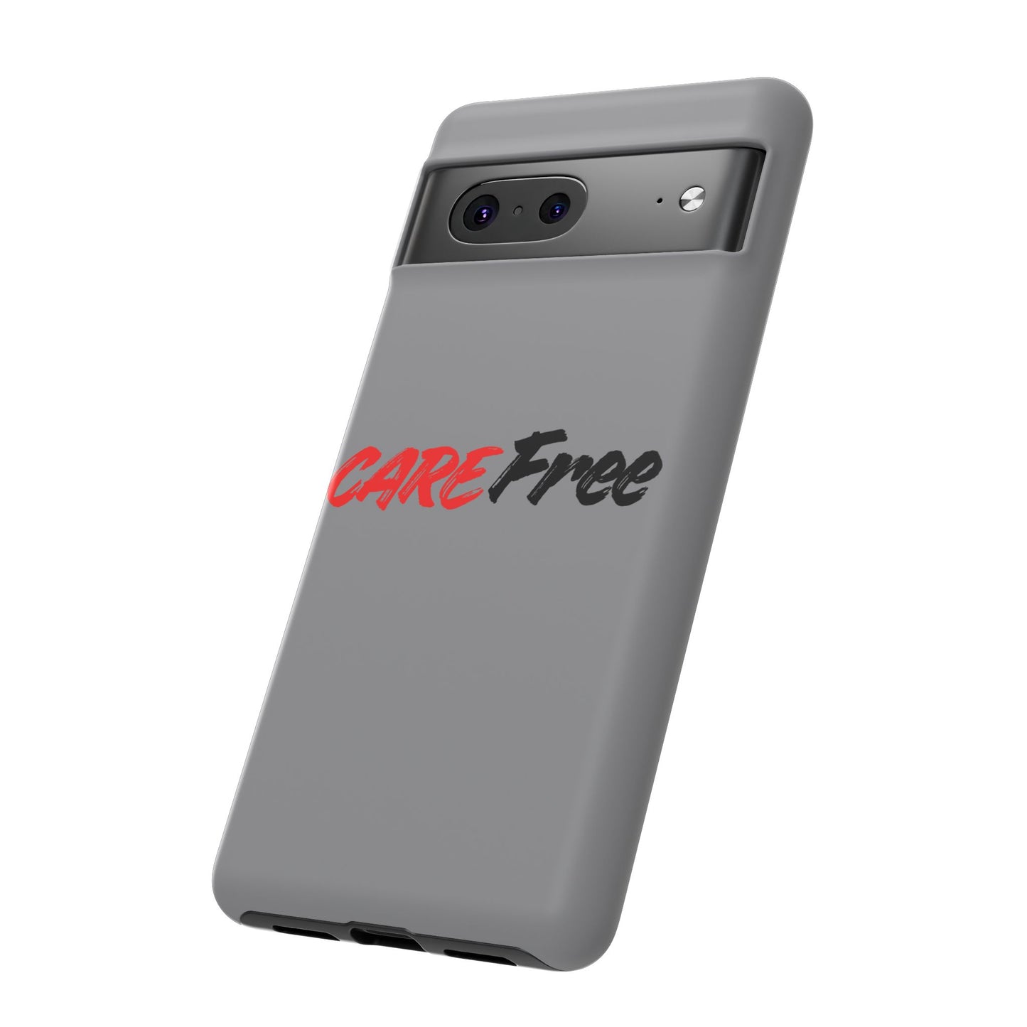 CareFree Tough Phone Case — Slim Protective iPhone Cover with Bold Red & Black Script