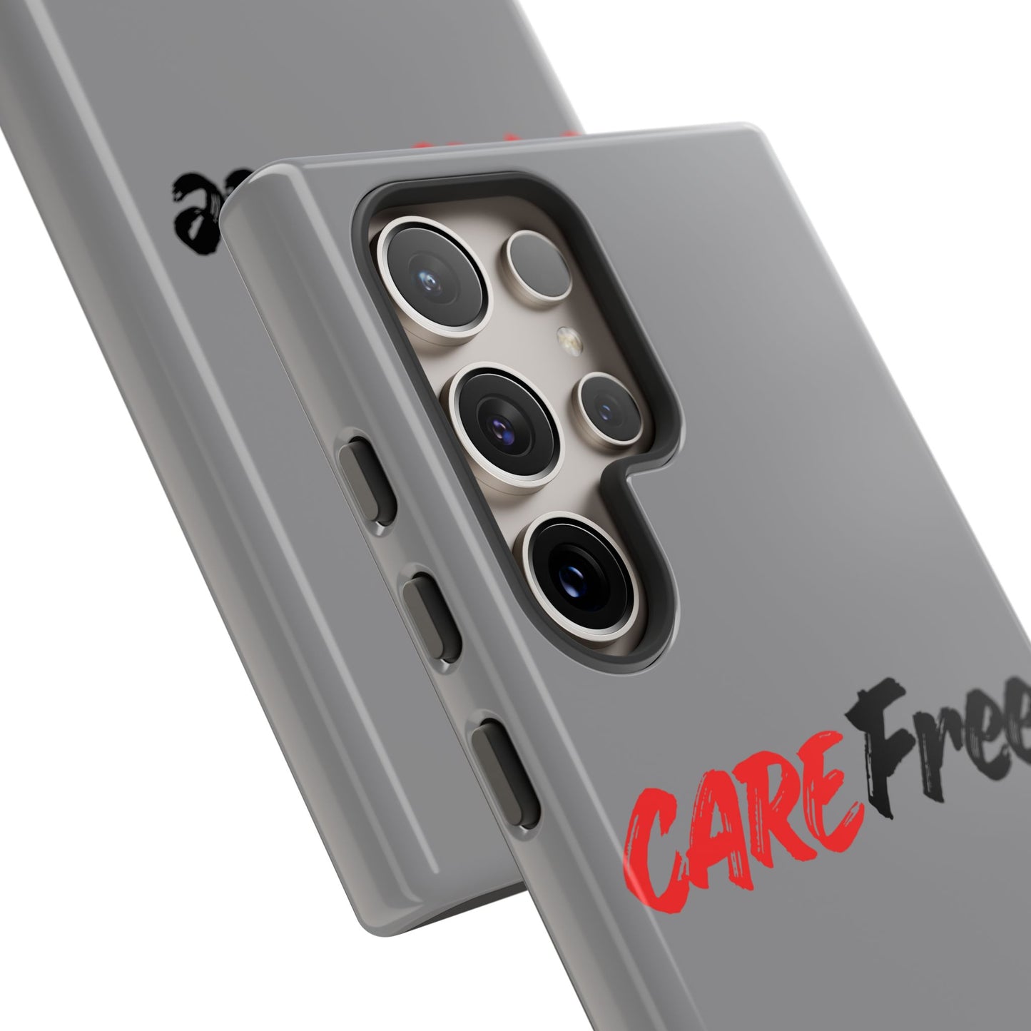 CareFree Tough Phone Case — Slim Protective iPhone Cover with Bold Red & Black Script