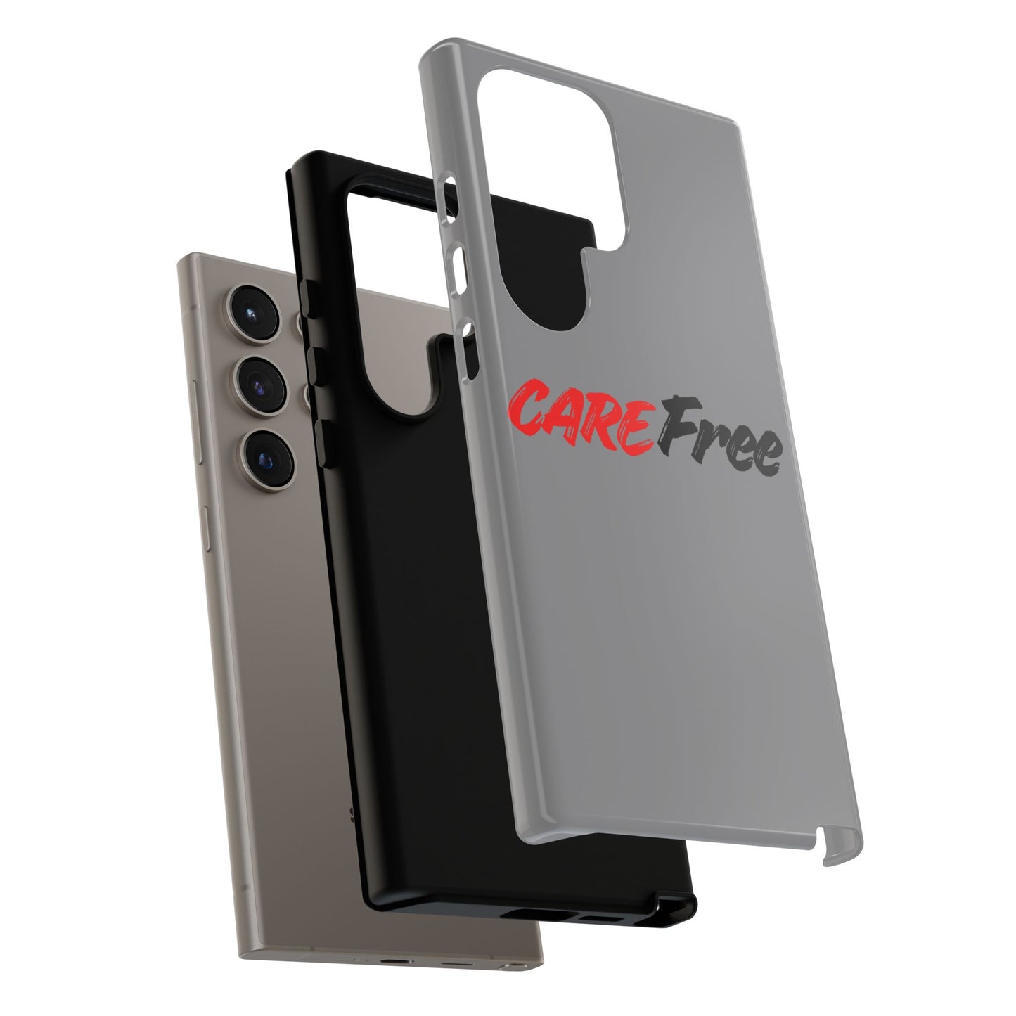 CareFree Tough Phone Case — Slim Protective iPhone Cover with Bold Red & Black Script