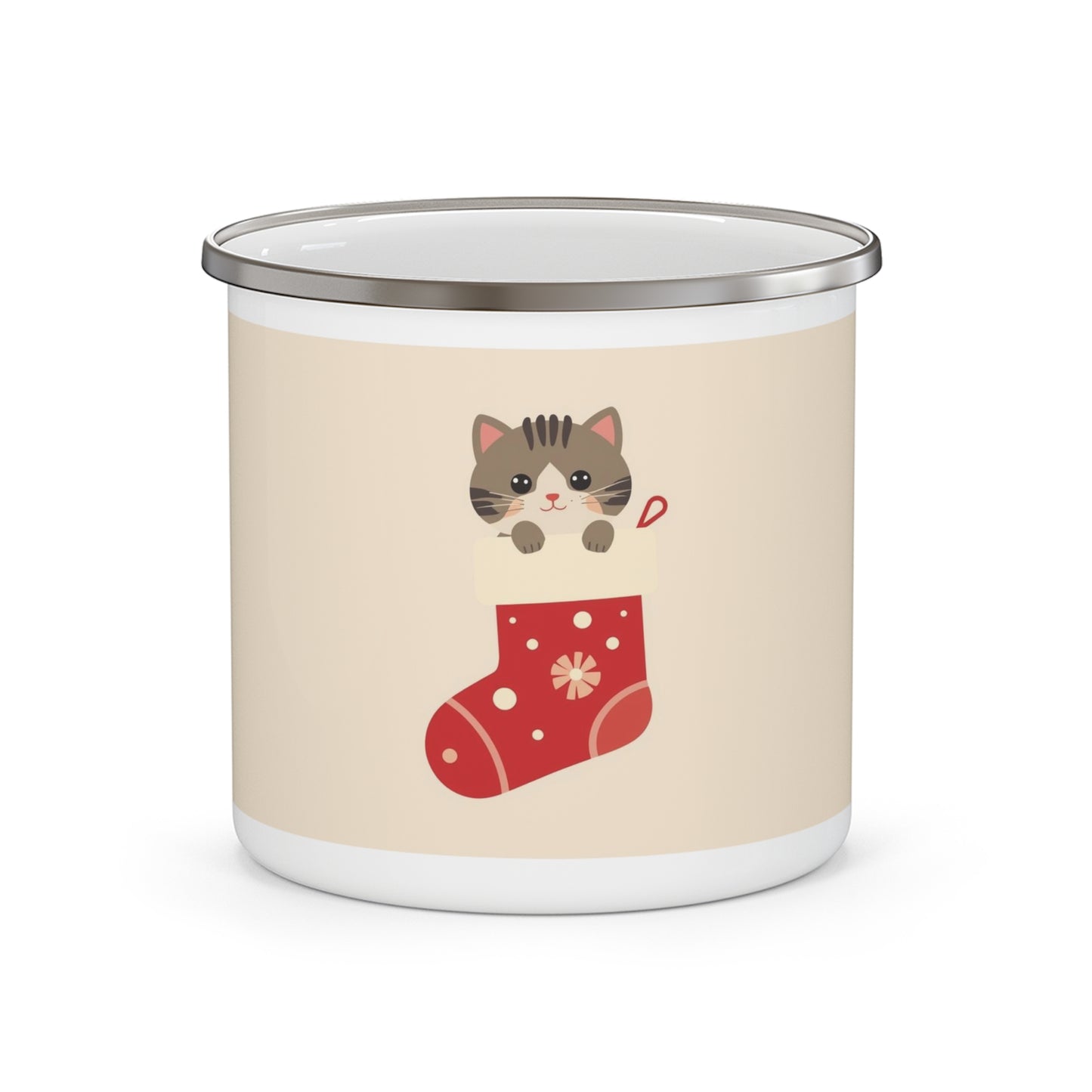 Cute Kitten in Christmas Stocking Enamel Camping Mug