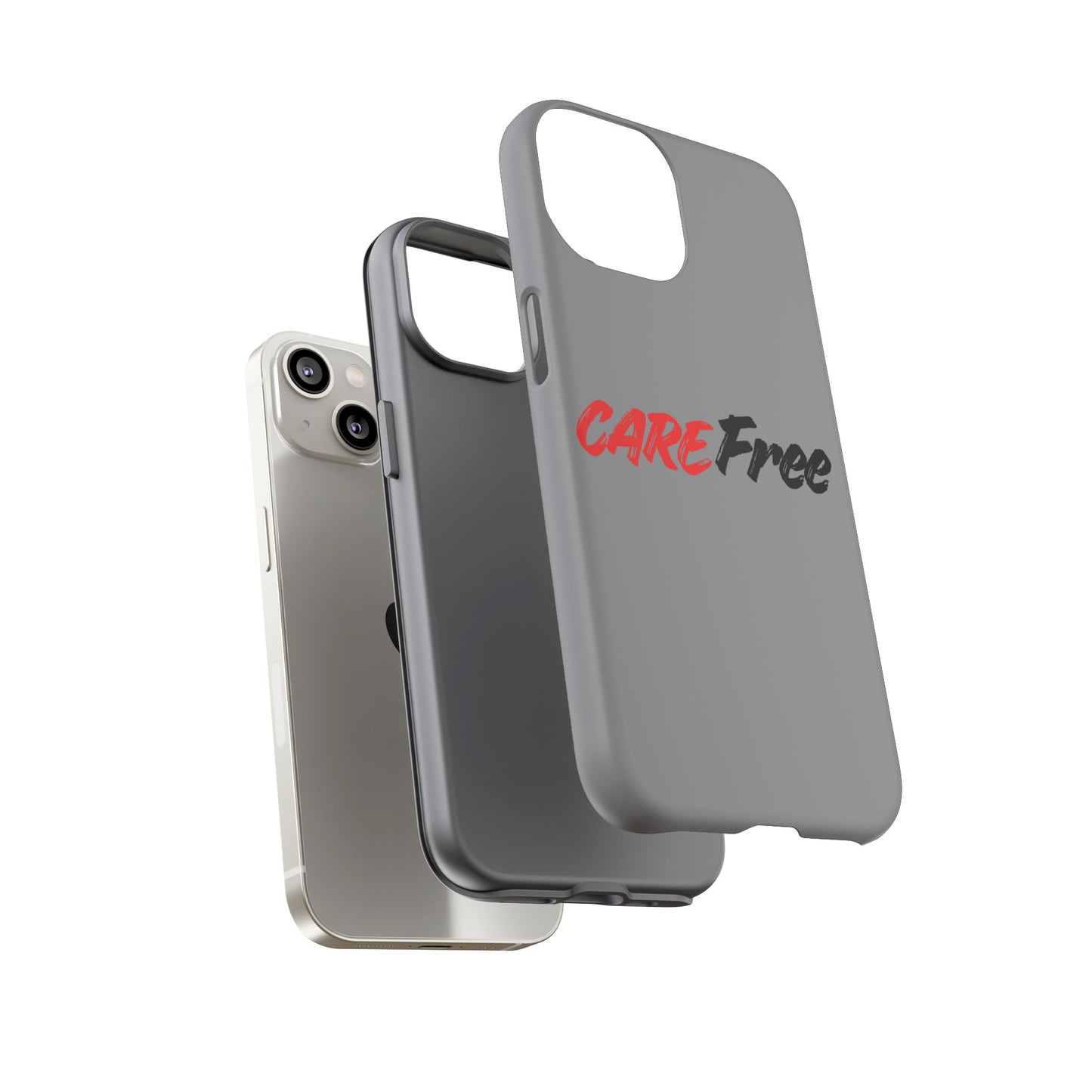 CareFree Tough Phone Case — Slim Protective iPhone Cover with Bold Red & Black Script