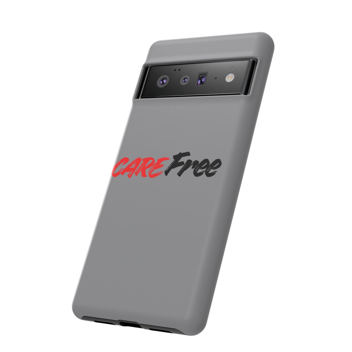 CareFree Tough Phone Case — Slim Protective iPhone Cover with Bold Red & Black Script