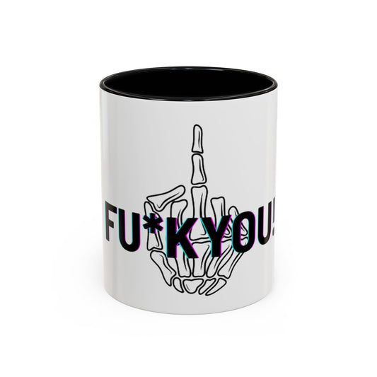 Bone Middle Finger Accent Coffee Mug — “Fu*k You!” Novelty Ceramic Mug