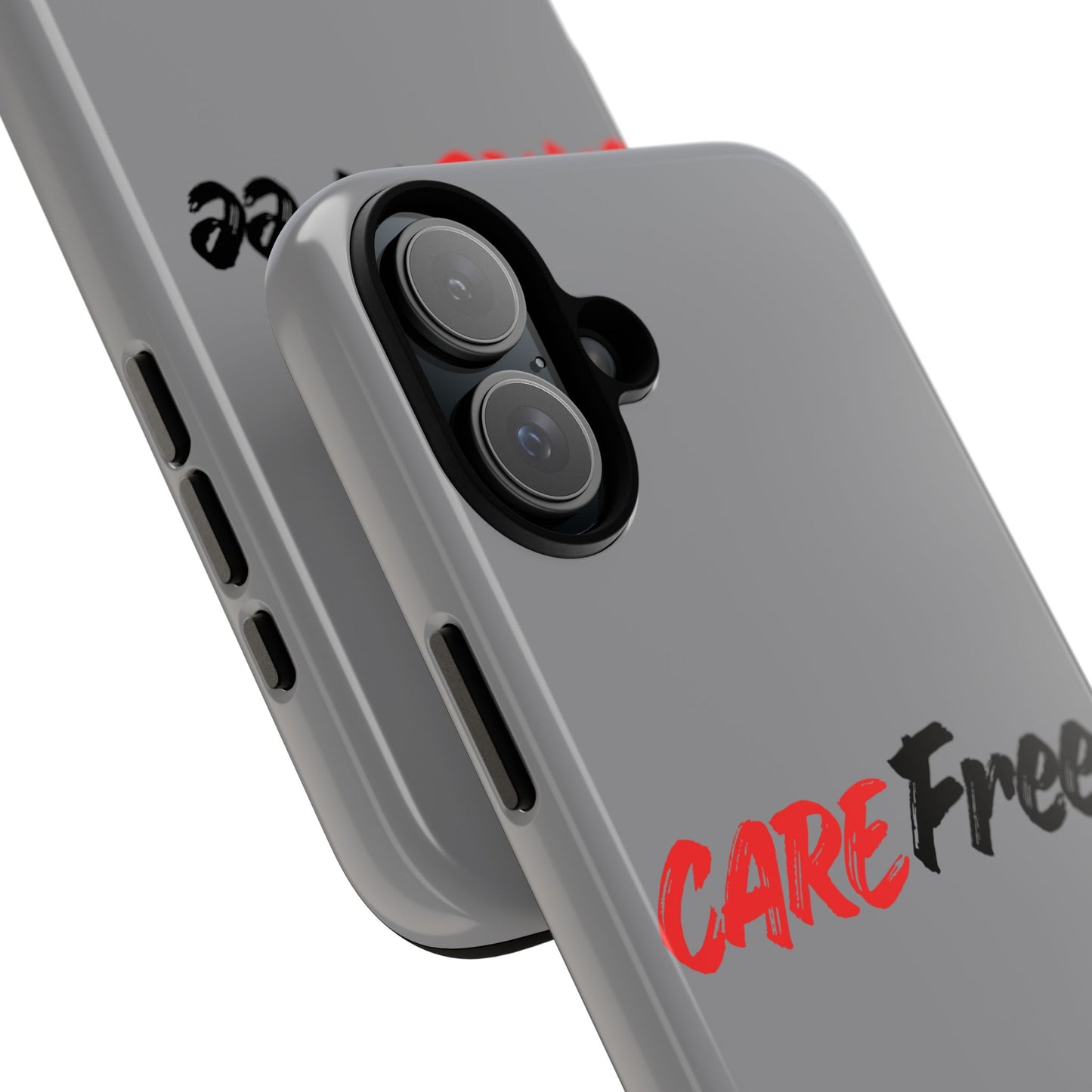 CareFree Tough Phone Case — Slim Protective iPhone Cover with Bold Red & Black Script