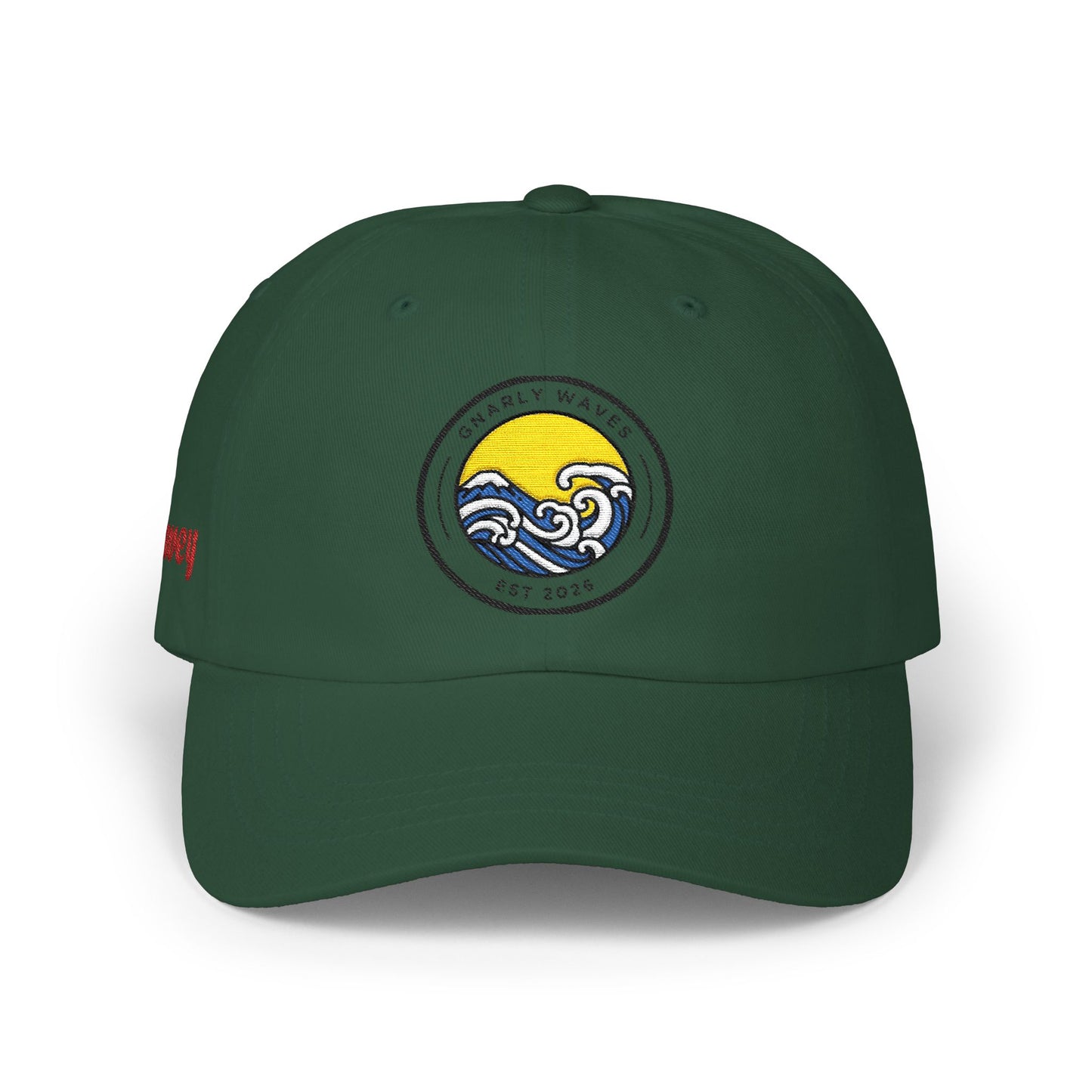 Classic Wave Patch Dad Cap — Embroidered Beach Sunrise Baseball Hat