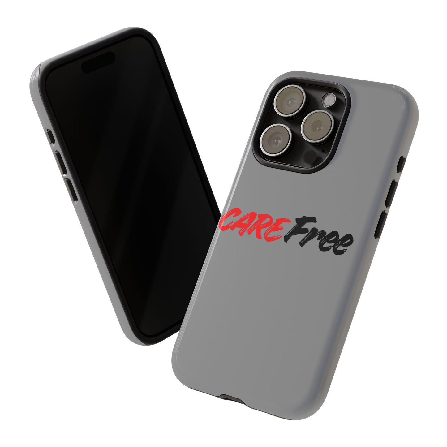 CareFree Tough Phone Case — Slim Protective iPhone Cover with Bold Red & Black Script