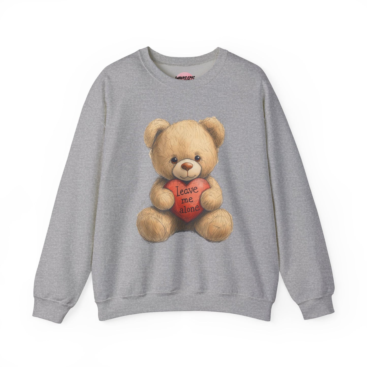Crewneck Sweatshirt — Retro Teddy Holding 'Leave Me Alone' Heart