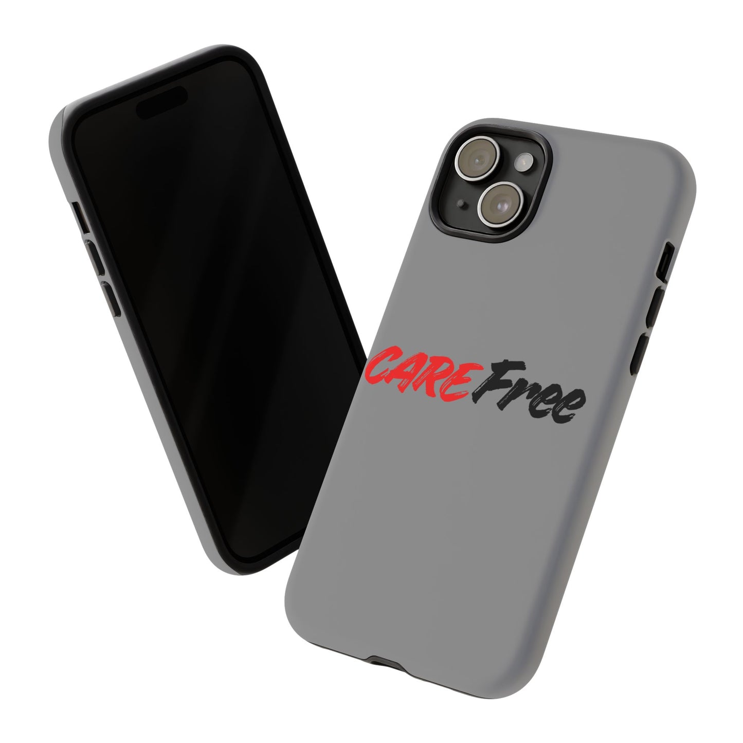CareFree Tough Phone Case — Slim Protective iPhone Cover with Bold Red & Black Script