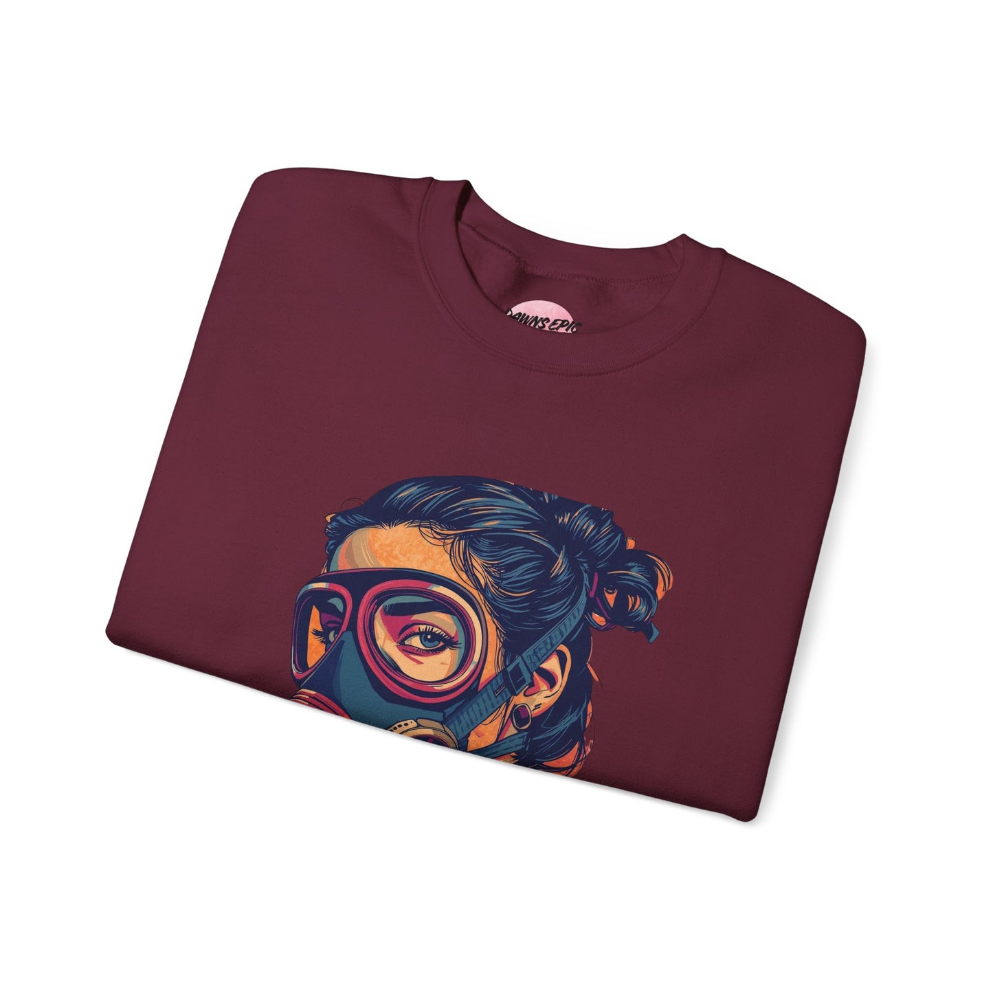 Gas Mask Portrait Sweatshirt — "Love Is in the Air" Graphic
