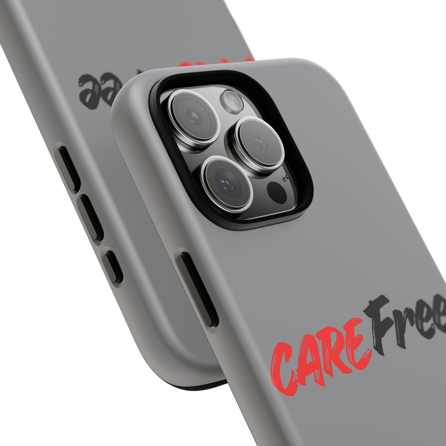 CareFree Tough Phone Case — Slim Protective iPhone Cover with Bold Red & Black Script