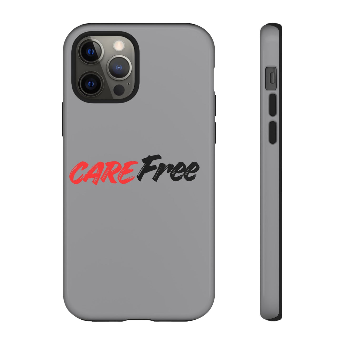 CareFree Tough Phone Case — Slim Protective iPhone Cover with Bold Red & Black Script