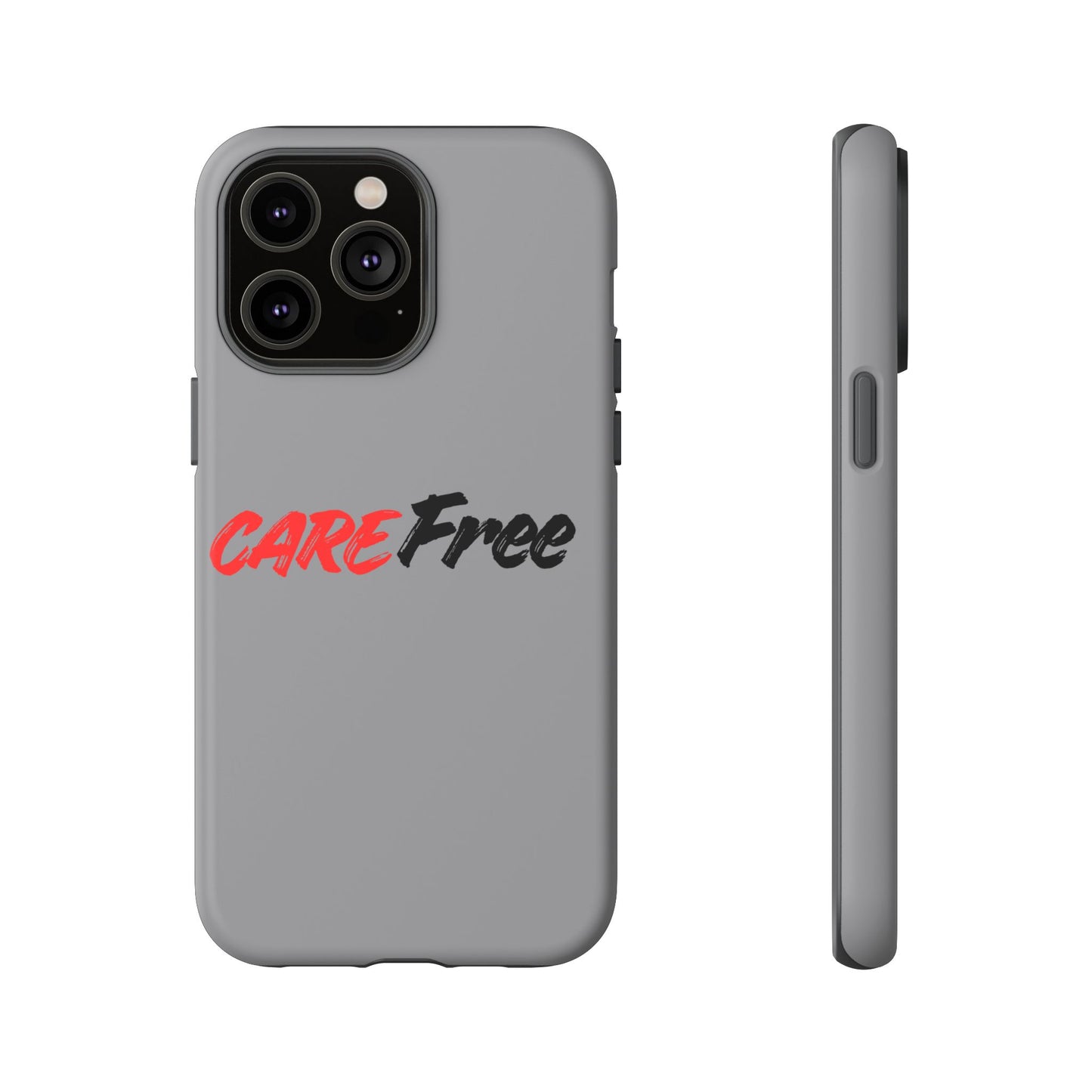 CareFree Tough Phone Case — Slim Protective iPhone Cover with Bold Red & Black Script