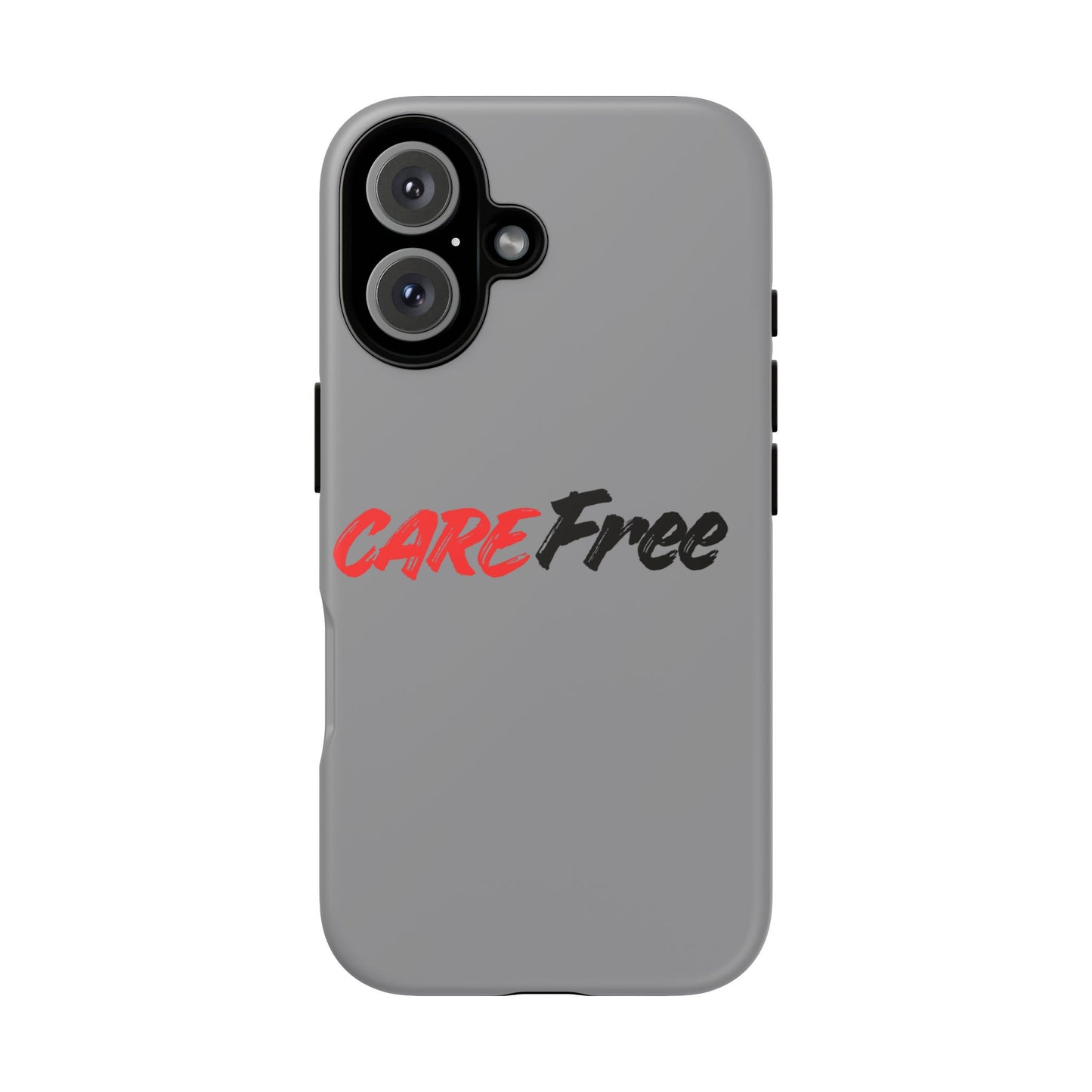 CareFree Tough Phone Case — Slim Protective iPhone Cover with Bold Red & Black Script