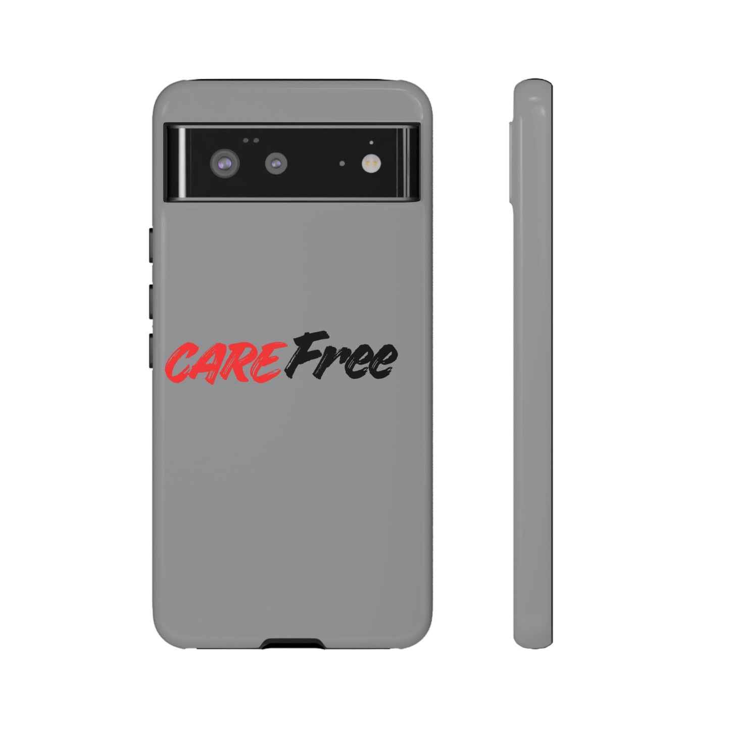 CareFree Tough Phone Case — Slim Protective iPhone Cover with Bold Red & Black Script
