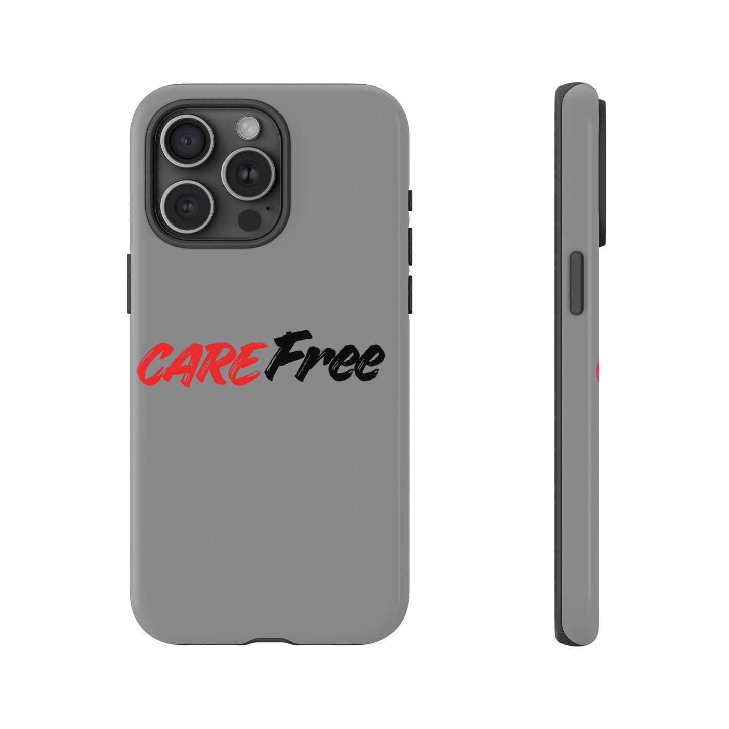 CareFree Tough Phone Case — Slim Protective iPhone Cover with Bold Red & Black Script