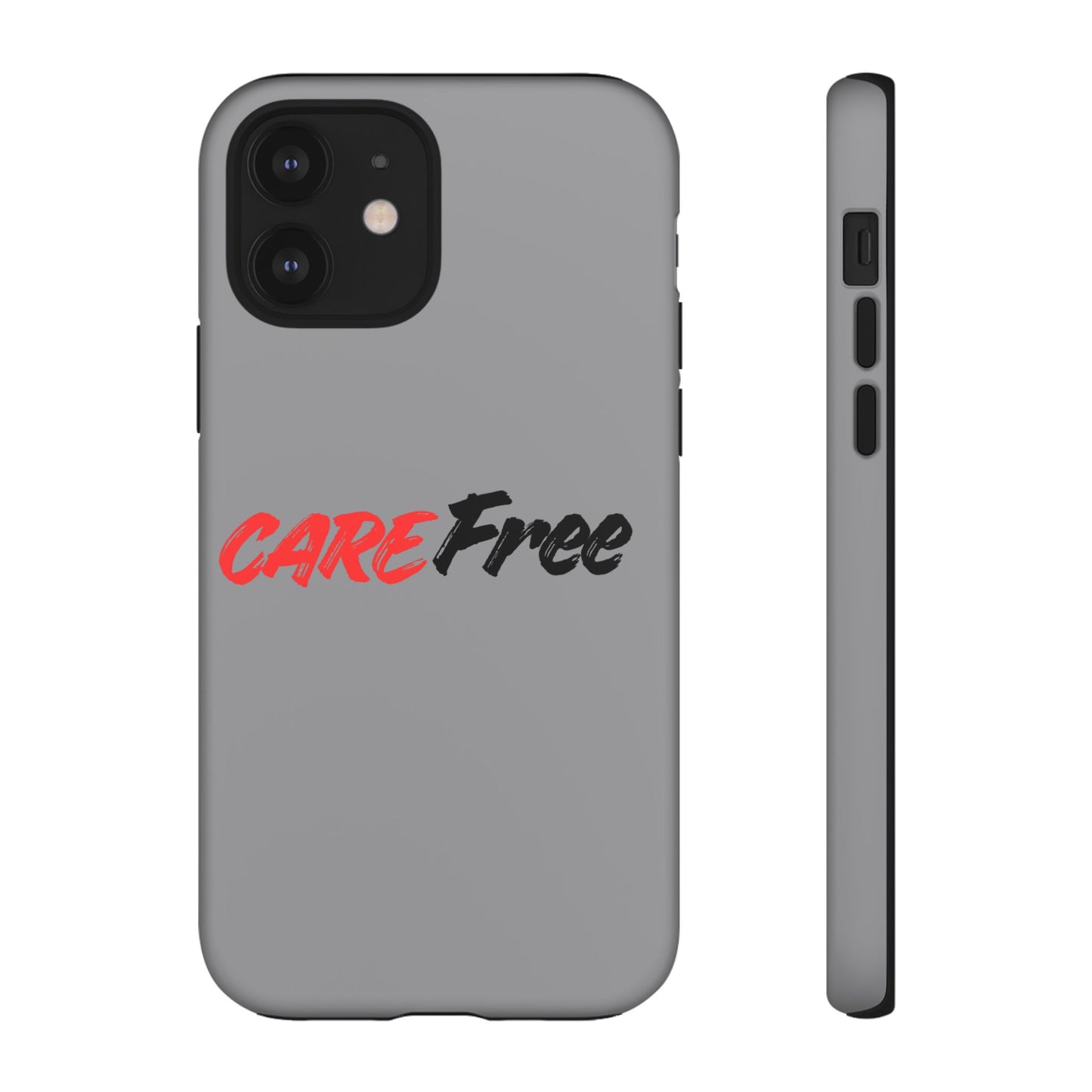 CareFree Tough Phone Case — Slim Protective iPhone Cover with Bold Red & Black Script