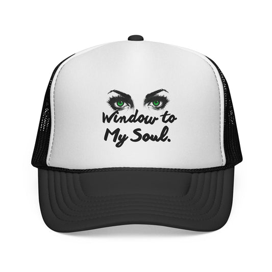Window to My Soul Trucker Hat — Green Eye Graphic Cap