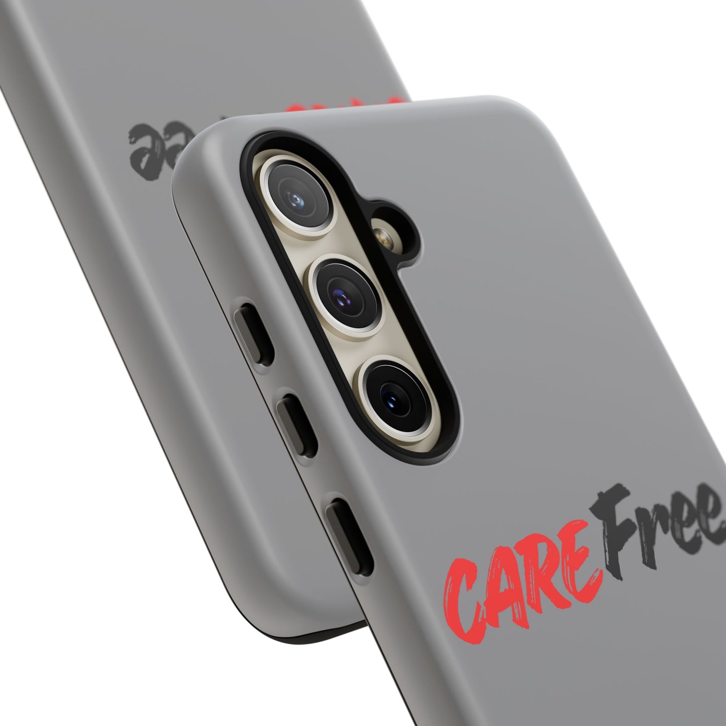 CareFree Tough Phone Case — Slim Protective iPhone Cover with Bold Red & Black Script