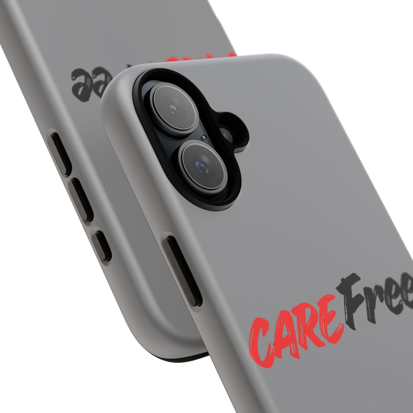 CareFree Tough Phone Case — Slim Protective iPhone Cover with Bold Red & Black Script