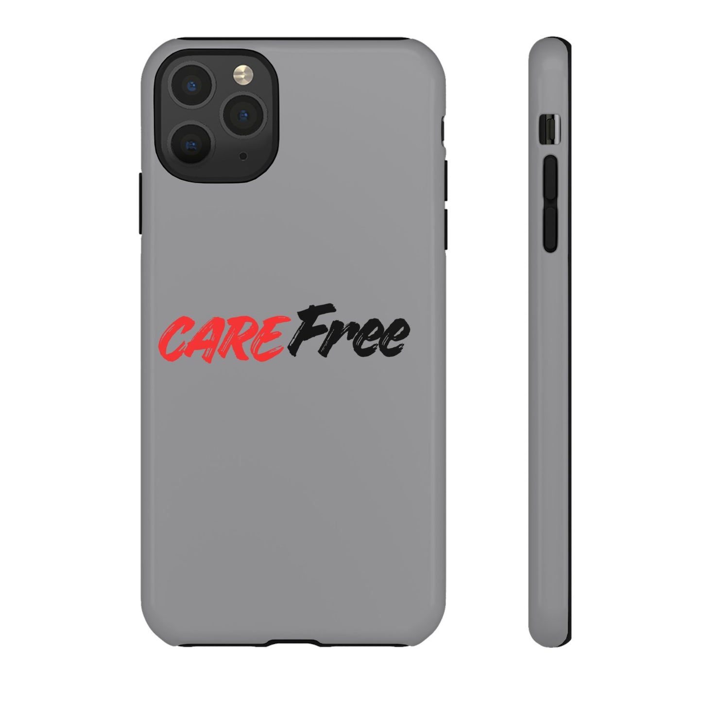 CareFree Tough Phone Case — Slim Protective iPhone Cover with Bold Red & Black Script