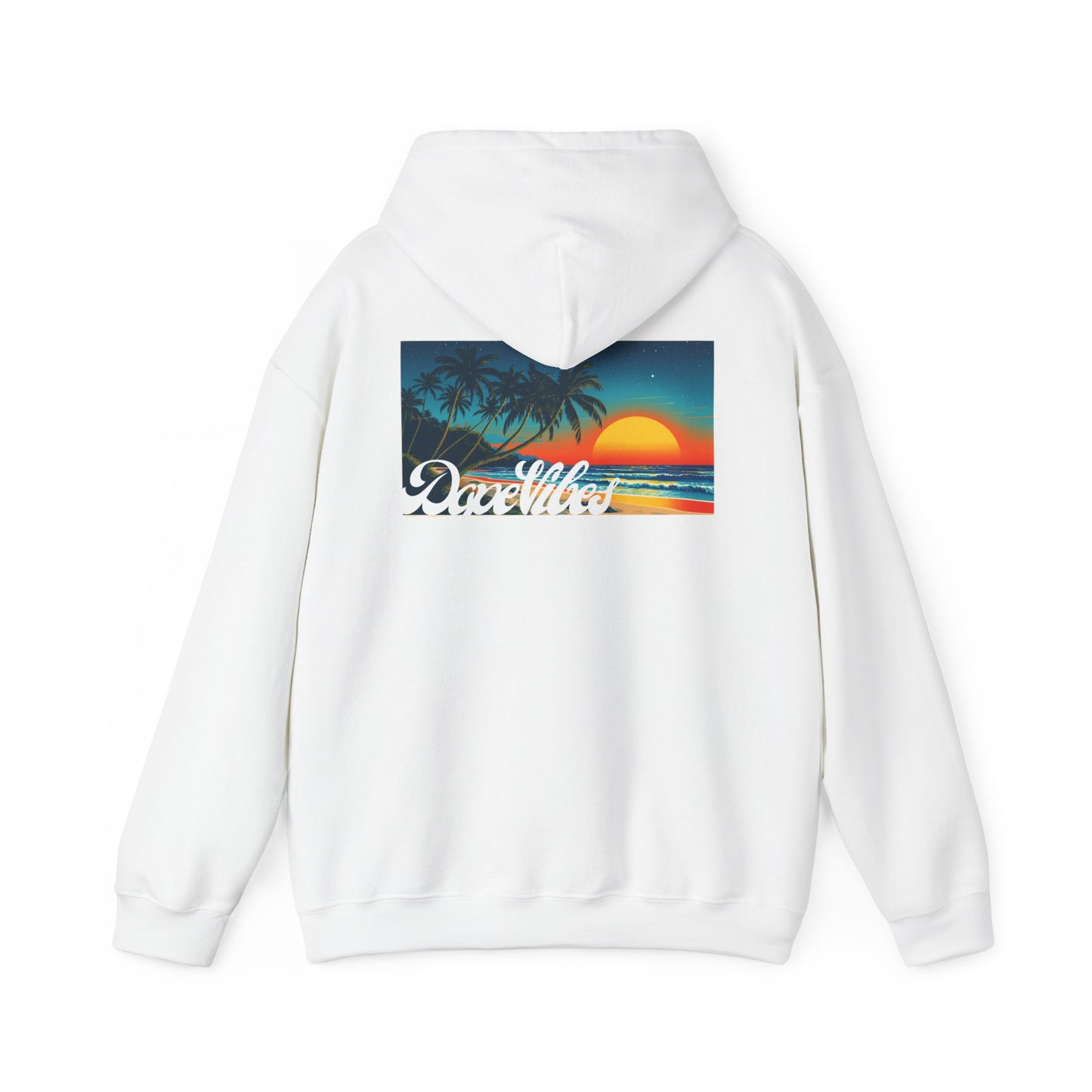 Sunset Paradise Hoodie — Retro Palm Beach Graphic with "Breathe" Script