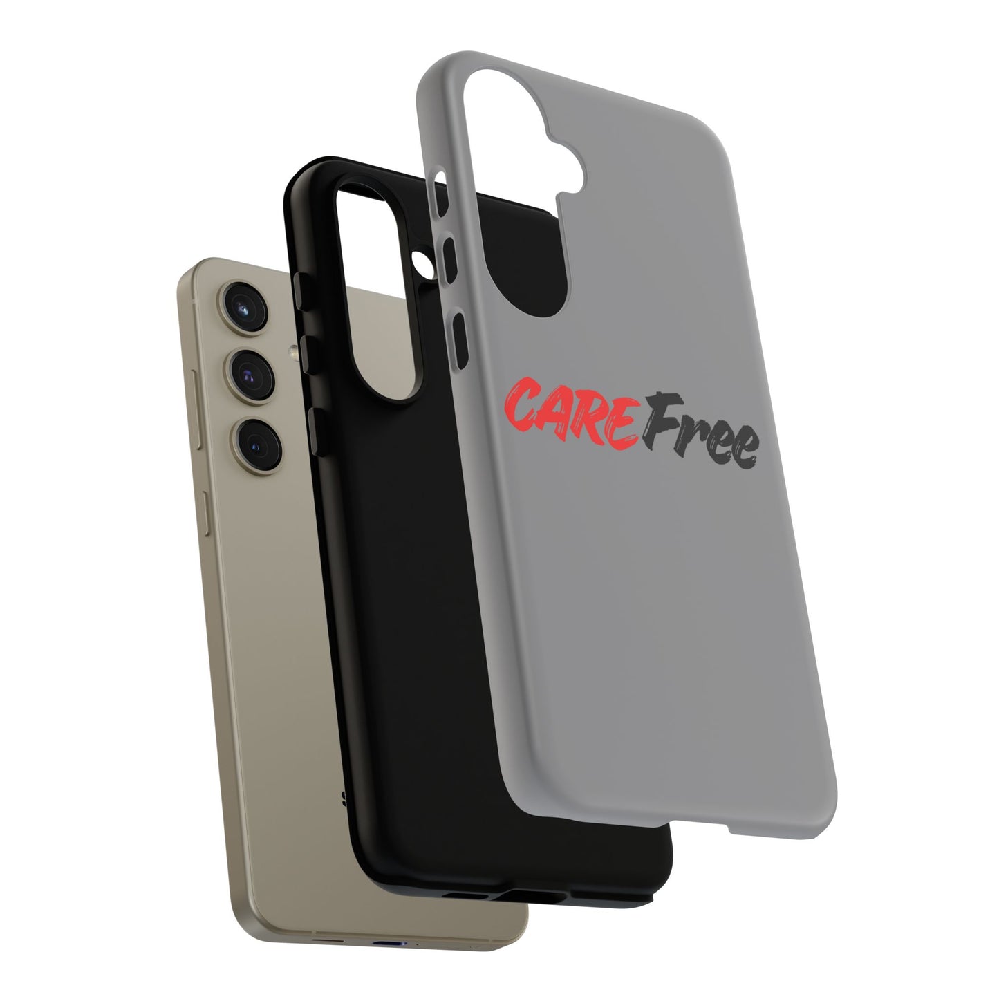 CareFree Tough Phone Case — Slim Protective iPhone Cover with Bold Red & Black Script