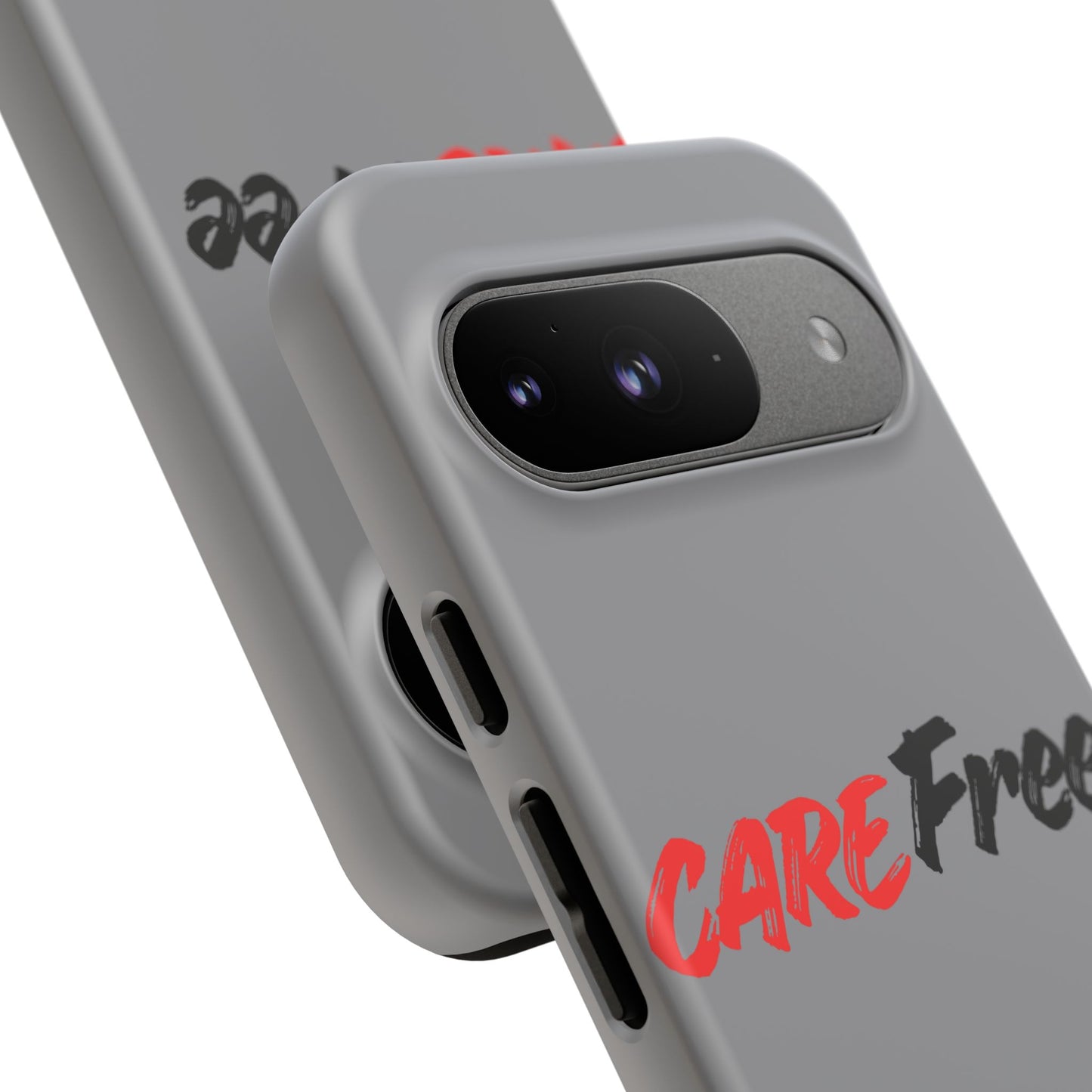CareFree Tough Phone Case — Slim Protective iPhone Cover with Bold Red & Black Script
