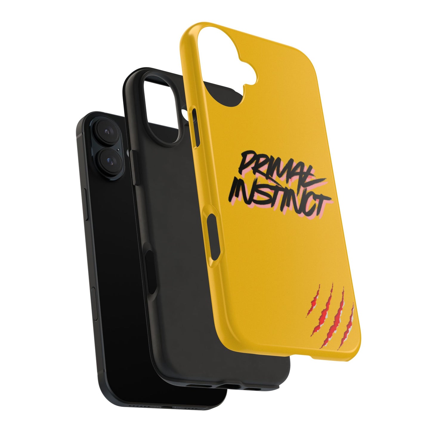 Primal Instinct Tough Phone Case — Yellow Rugged Protective Cover with Claw Mark Accent