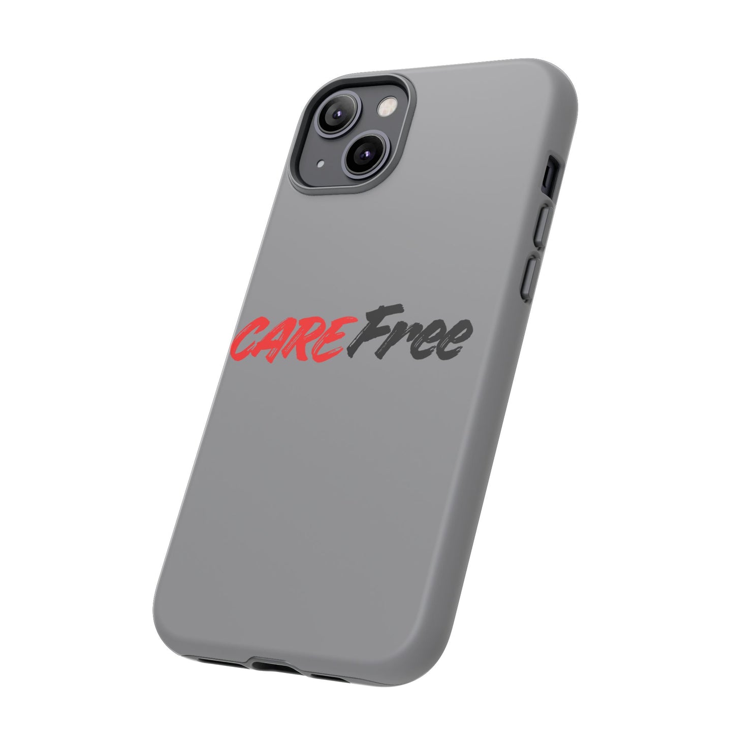CareFree Tough Phone Case — Slim Protective iPhone Cover with Bold Red & Black Script