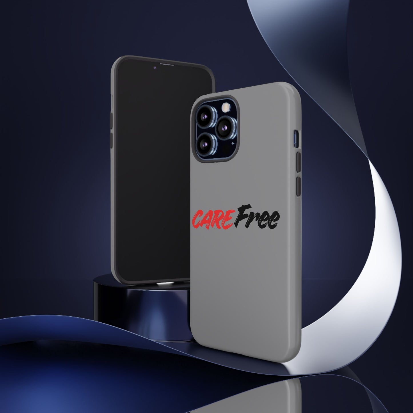 CareFree Tough Phone Case — Slim Protective iPhone Cover with Bold Red & Black Script