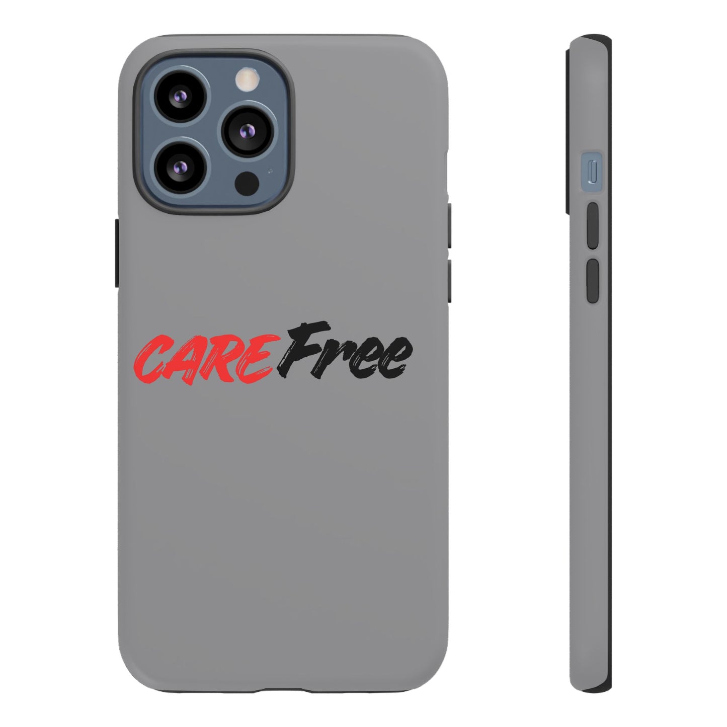 CareFree Tough Phone Case — Slim Protective iPhone Cover with Bold Red & Black Script