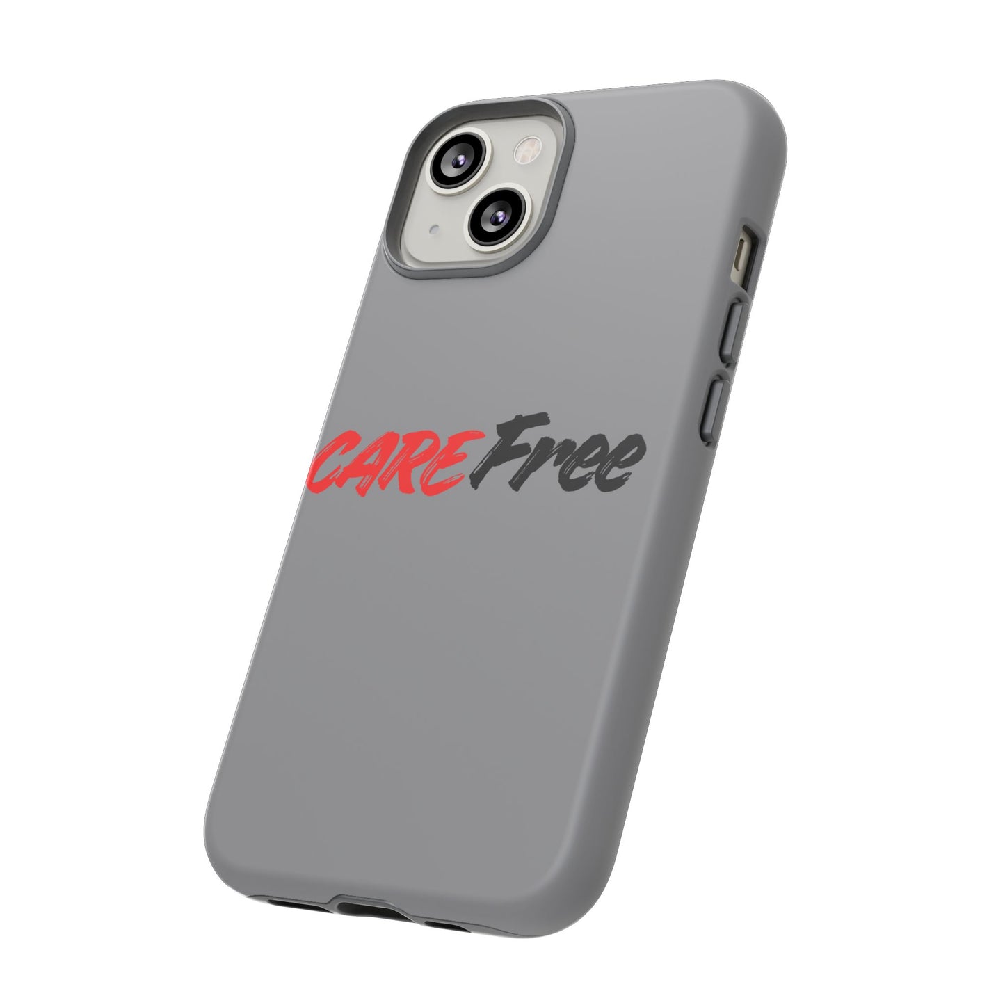 CareFree Tough Phone Case — Slim Protective iPhone Cover with Bold Red & Black Script