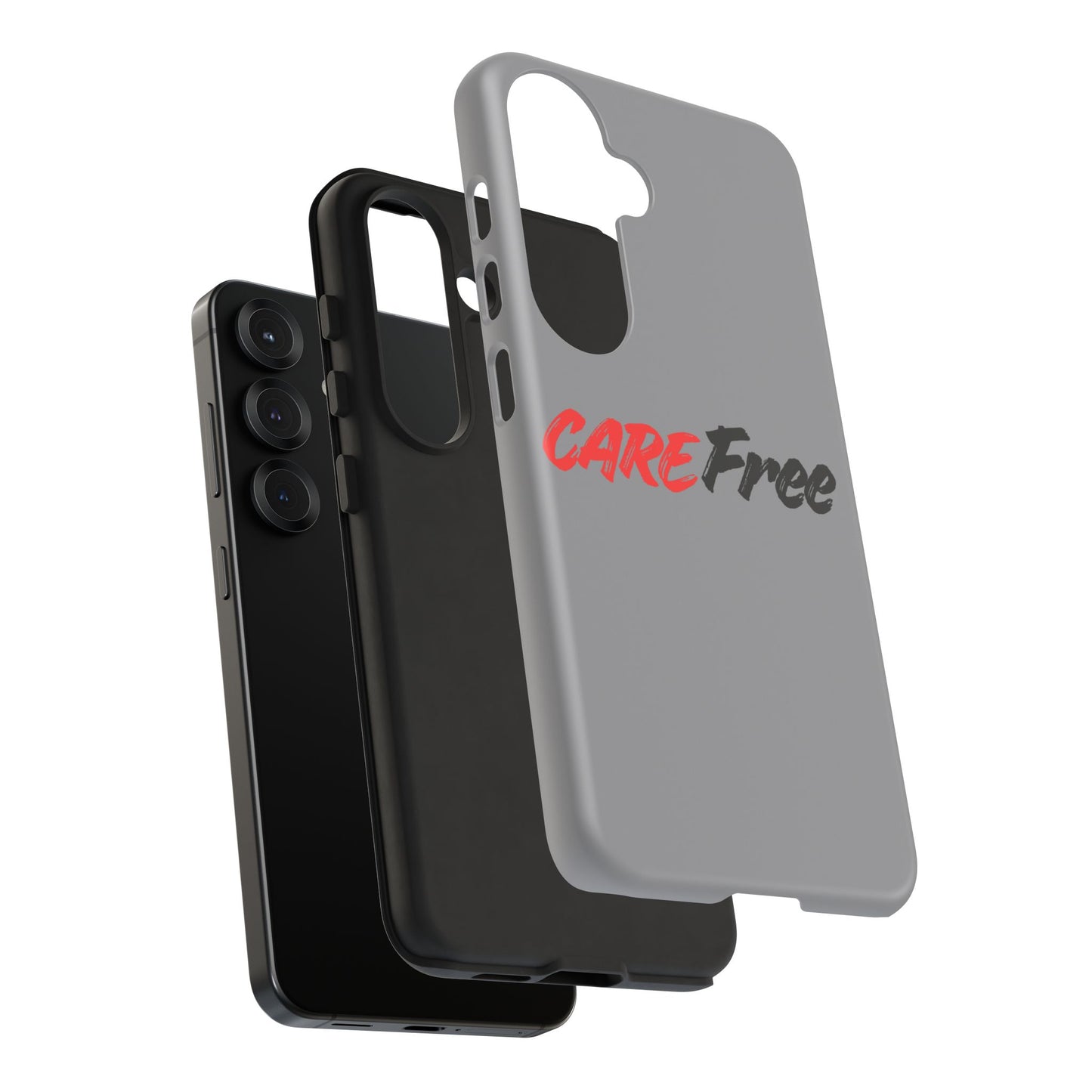 CareFree Tough Phone Case — Slim Protective iPhone Cover with Bold Red & Black Script