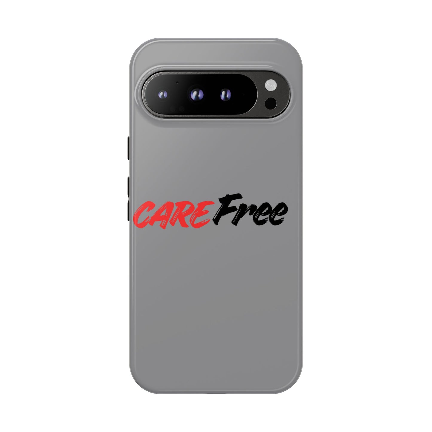 CareFree Tough Phone Case — Slim Protective iPhone Cover with Bold Red & Black Script