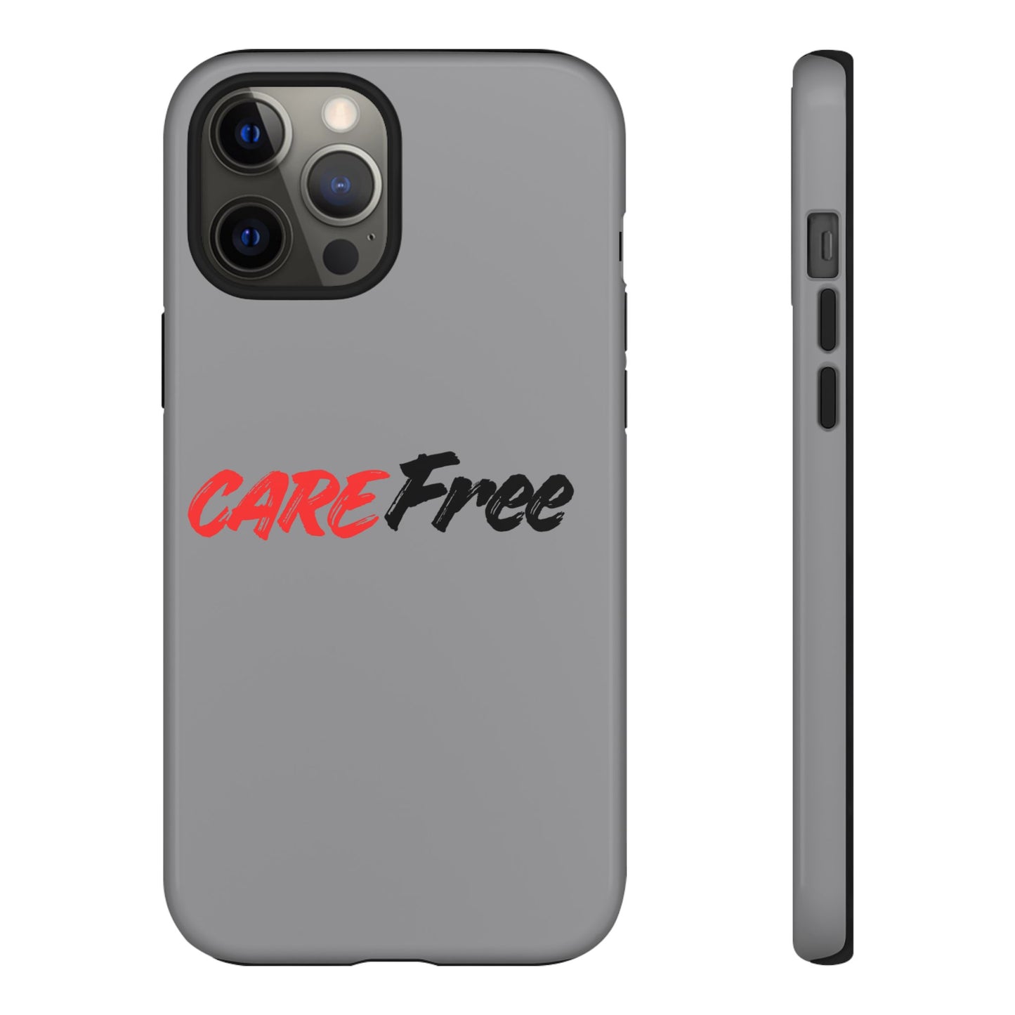 CareFree Tough Phone Case — Slim Protective iPhone Cover with Bold Red & Black Script