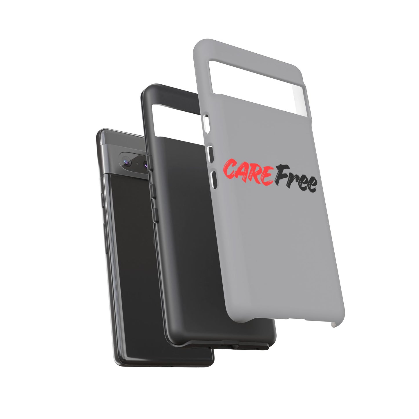 CareFree Tough Phone Case — Slim Protective iPhone Cover with Bold Red & Black Script