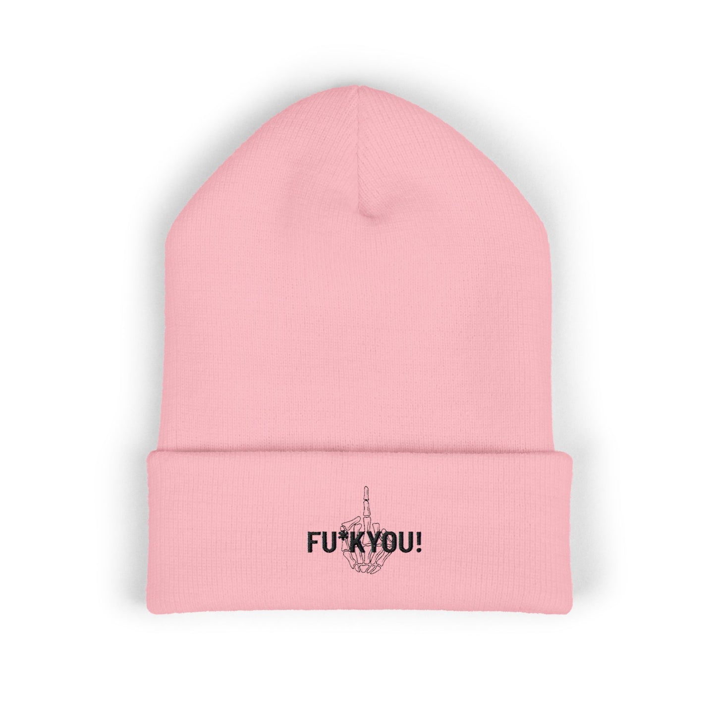 Embroidered 'FU* YOU' Cuffed Beanie — Classic Knit Winter Hat