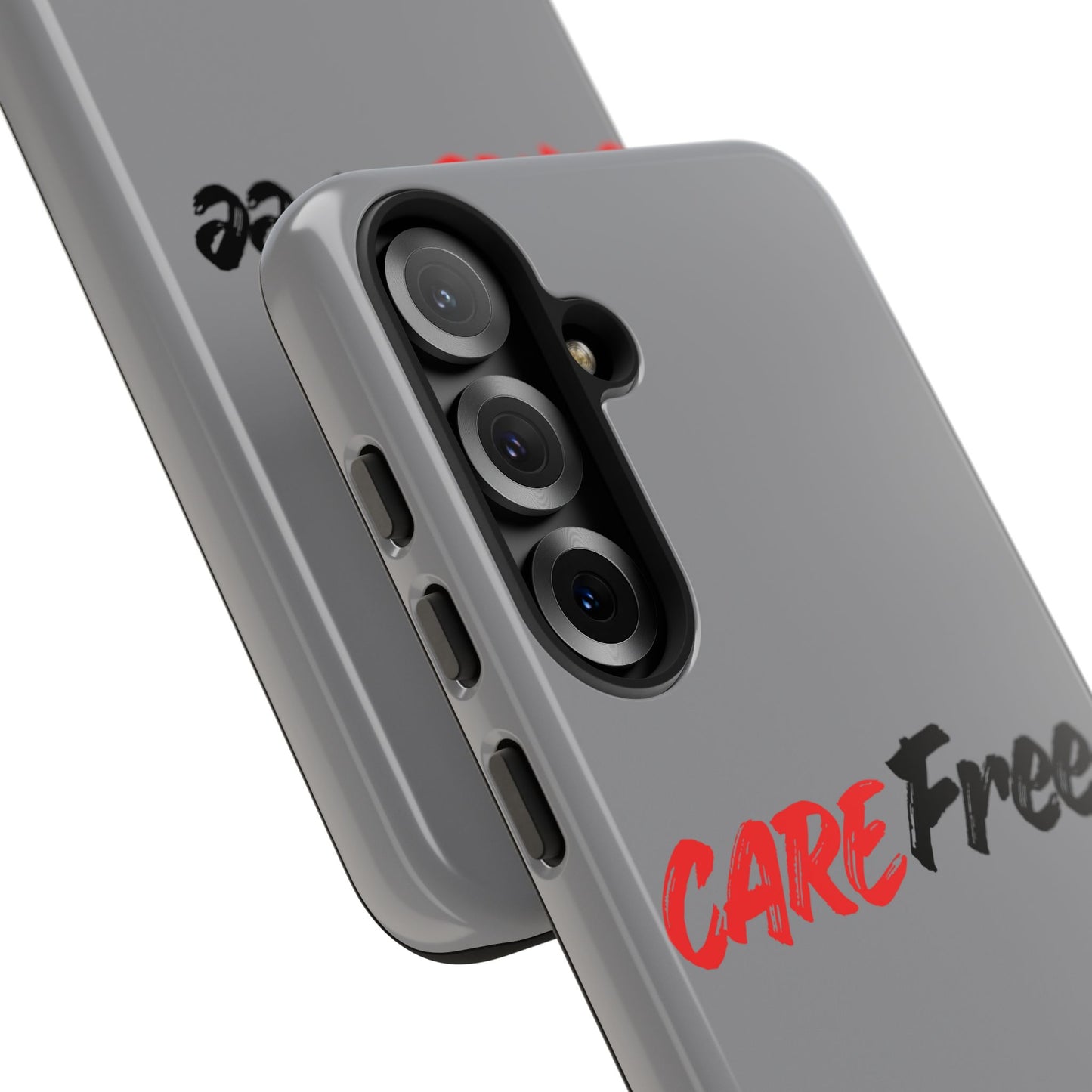 CareFree Tough Phone Case — Slim Protective iPhone Cover with Bold Red & Black Script