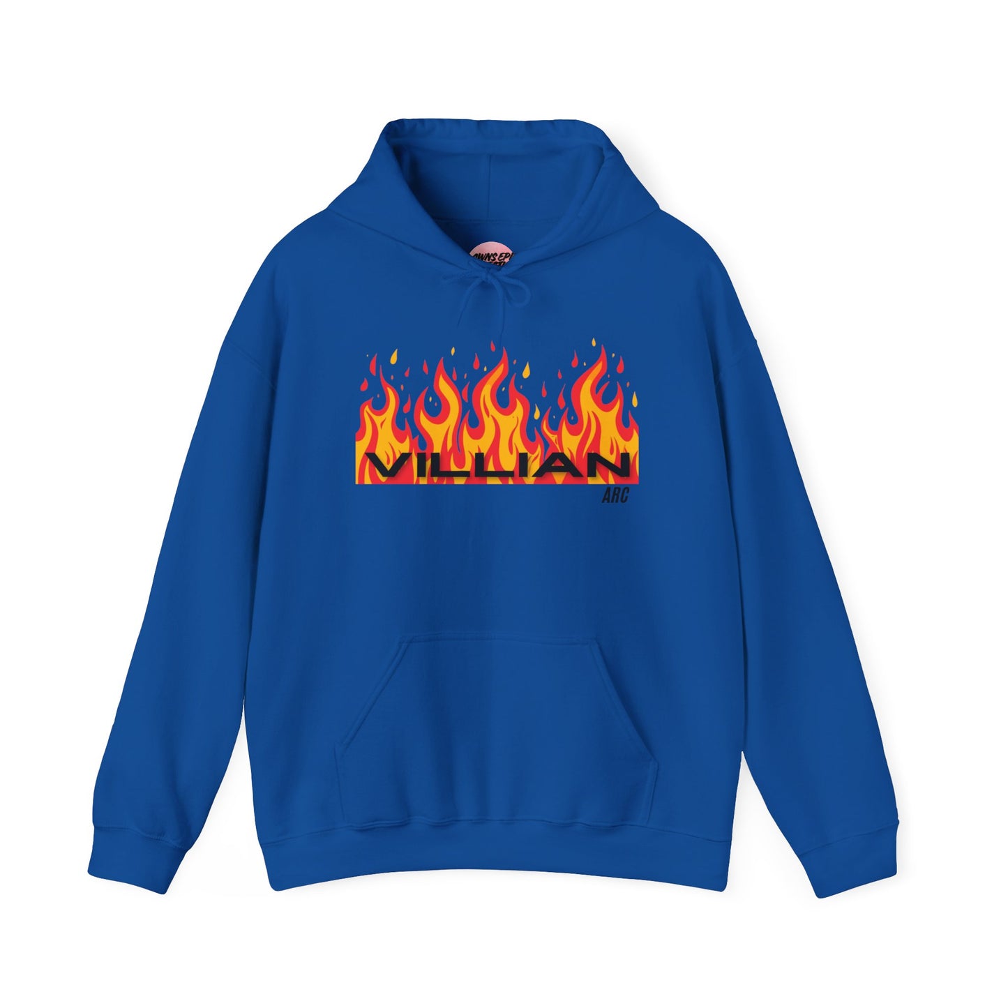 Flame Graphic Hoodie — 'Villian' Retro Fire Logo Streetwear