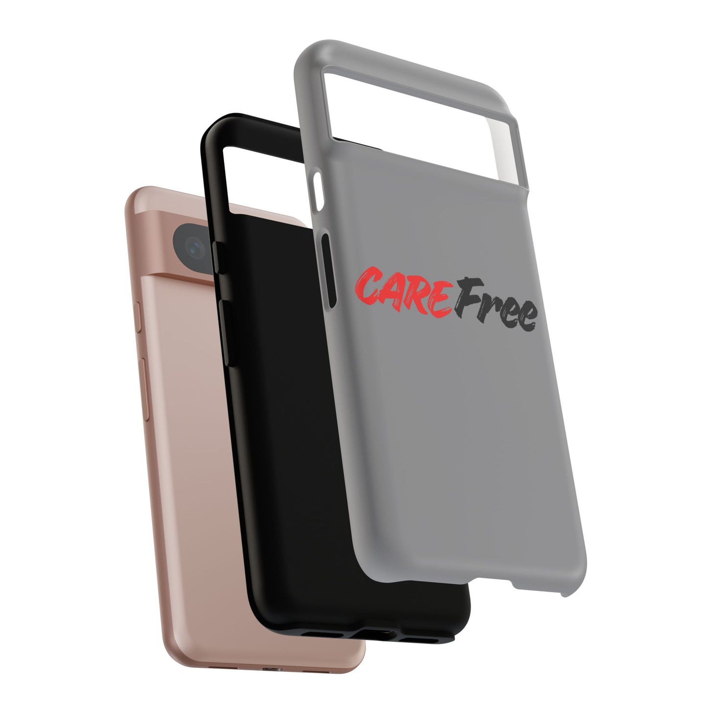 CareFree Tough Phone Case — Slim Protective iPhone Cover with Bold Red & Black Script
