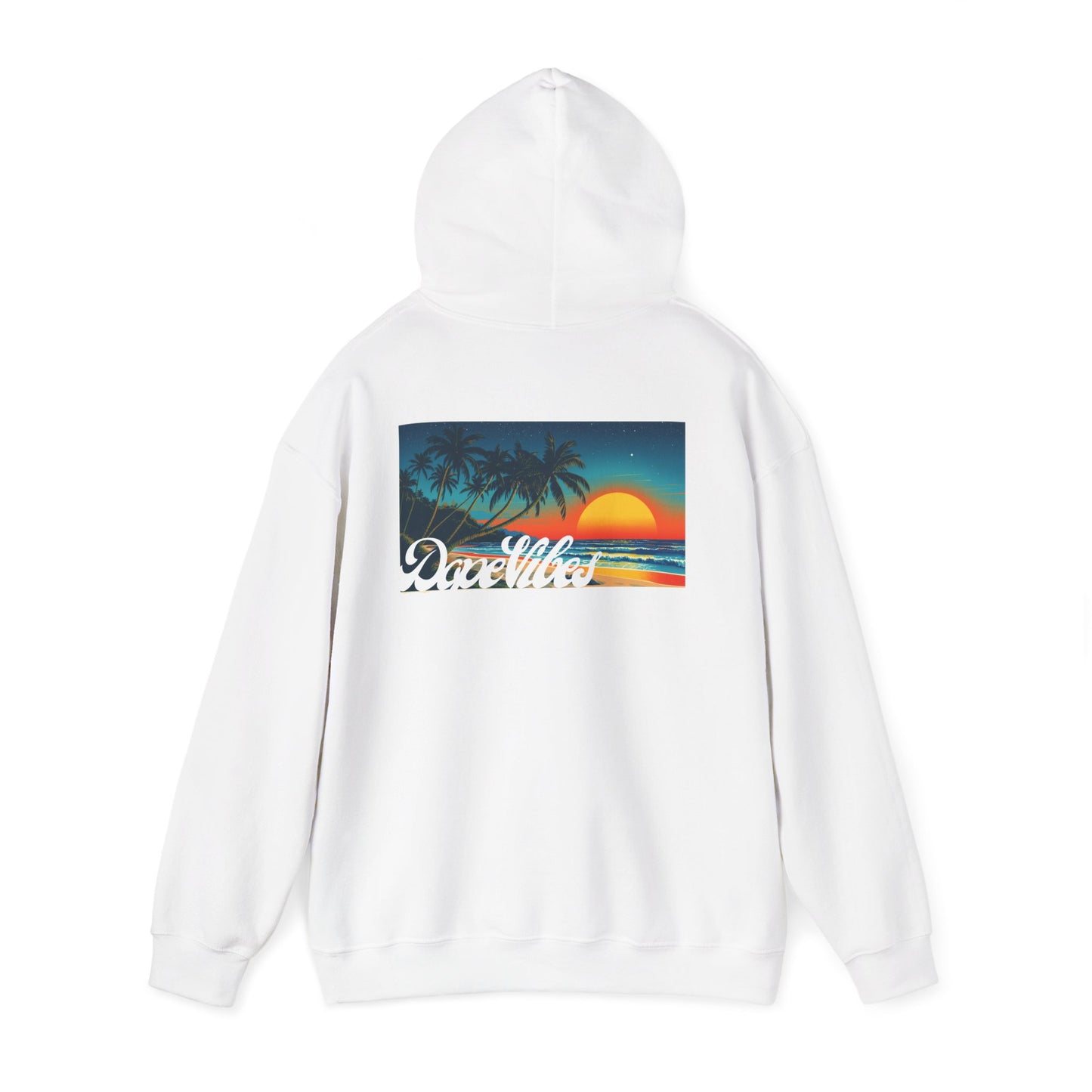 Sunset Paradise Hoodie — Retro Palm Beach Graphic with "Breathe" Script