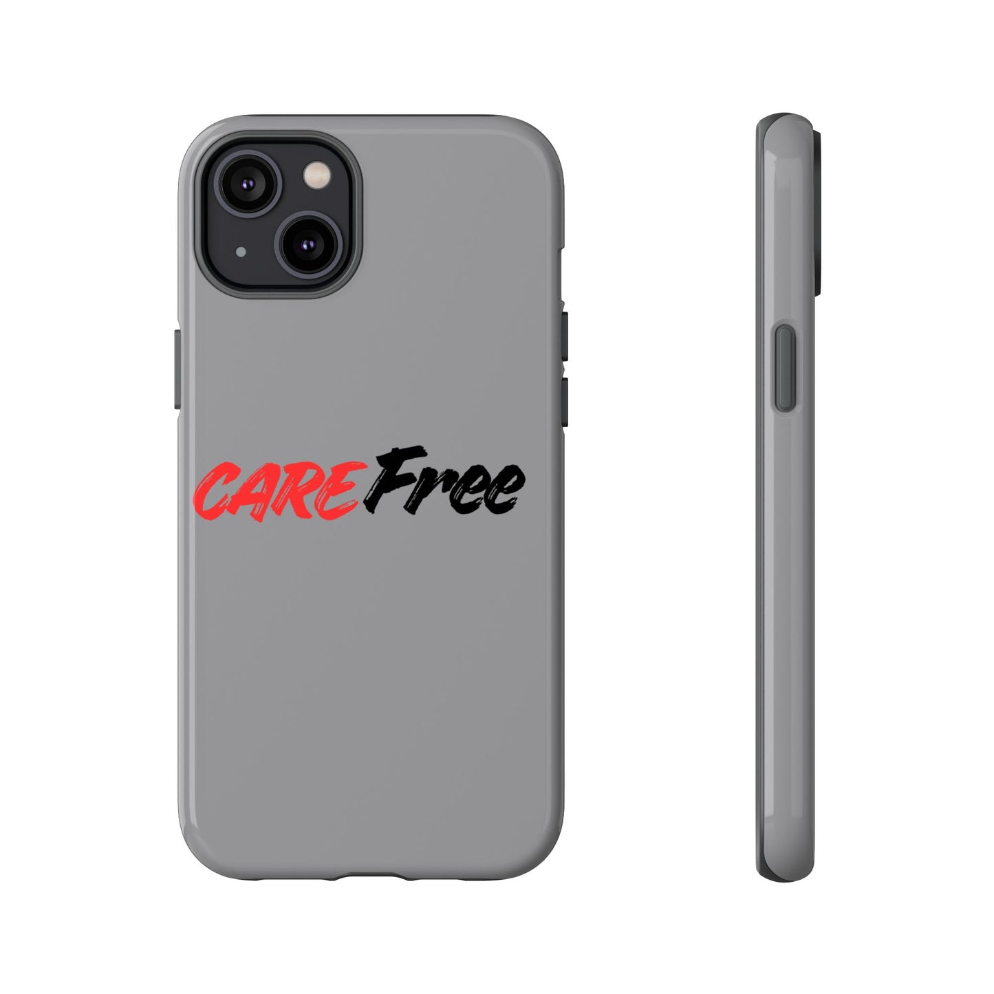 CareFree Tough Phone Case — Slim Protective iPhone Cover with Bold Red & Black Script