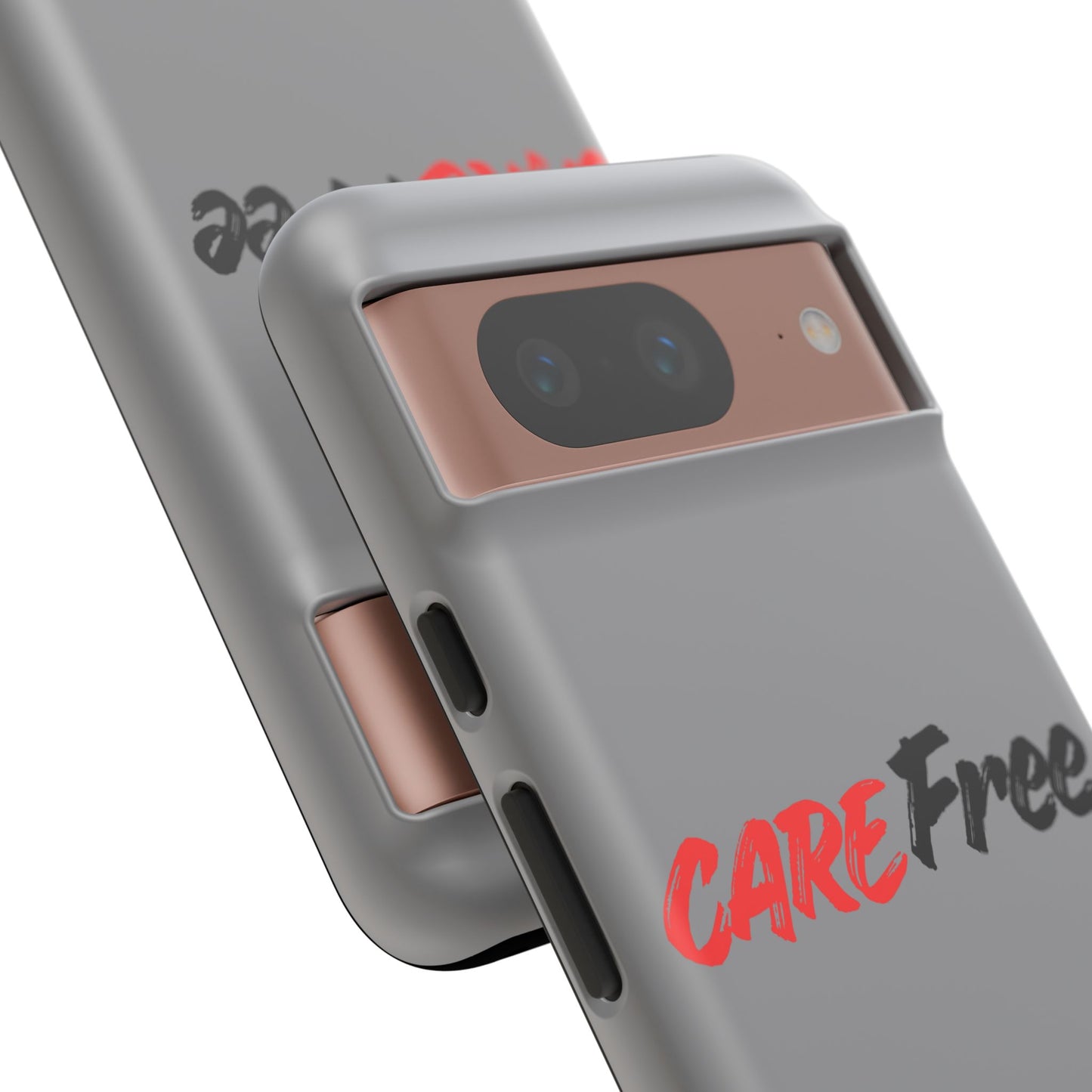 CareFree Tough Phone Case — Slim Protective iPhone Cover with Bold Red & Black Script