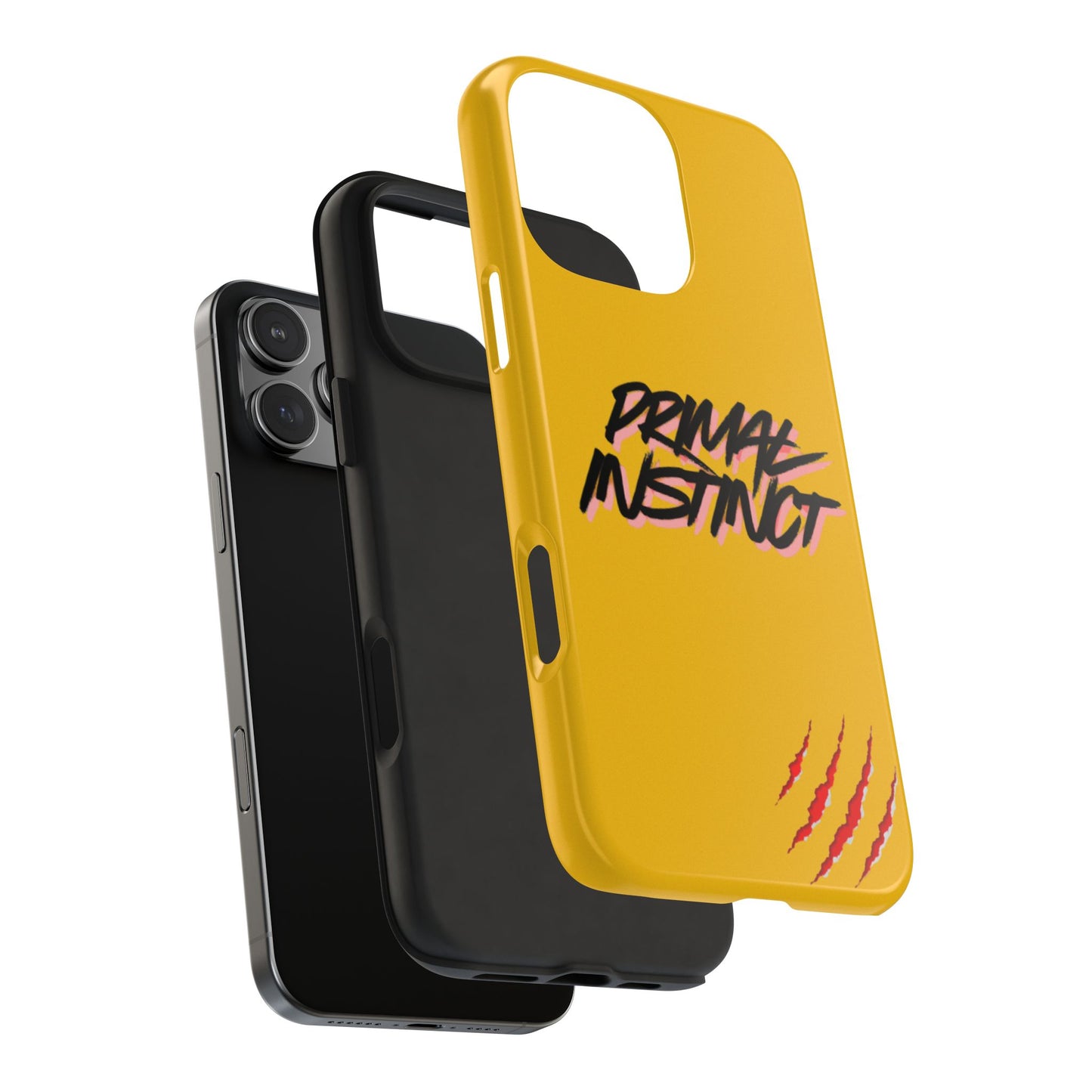 Primal Instinct Tough Phone Case — Yellow Rugged Protective Cover with Claw Mark Accent